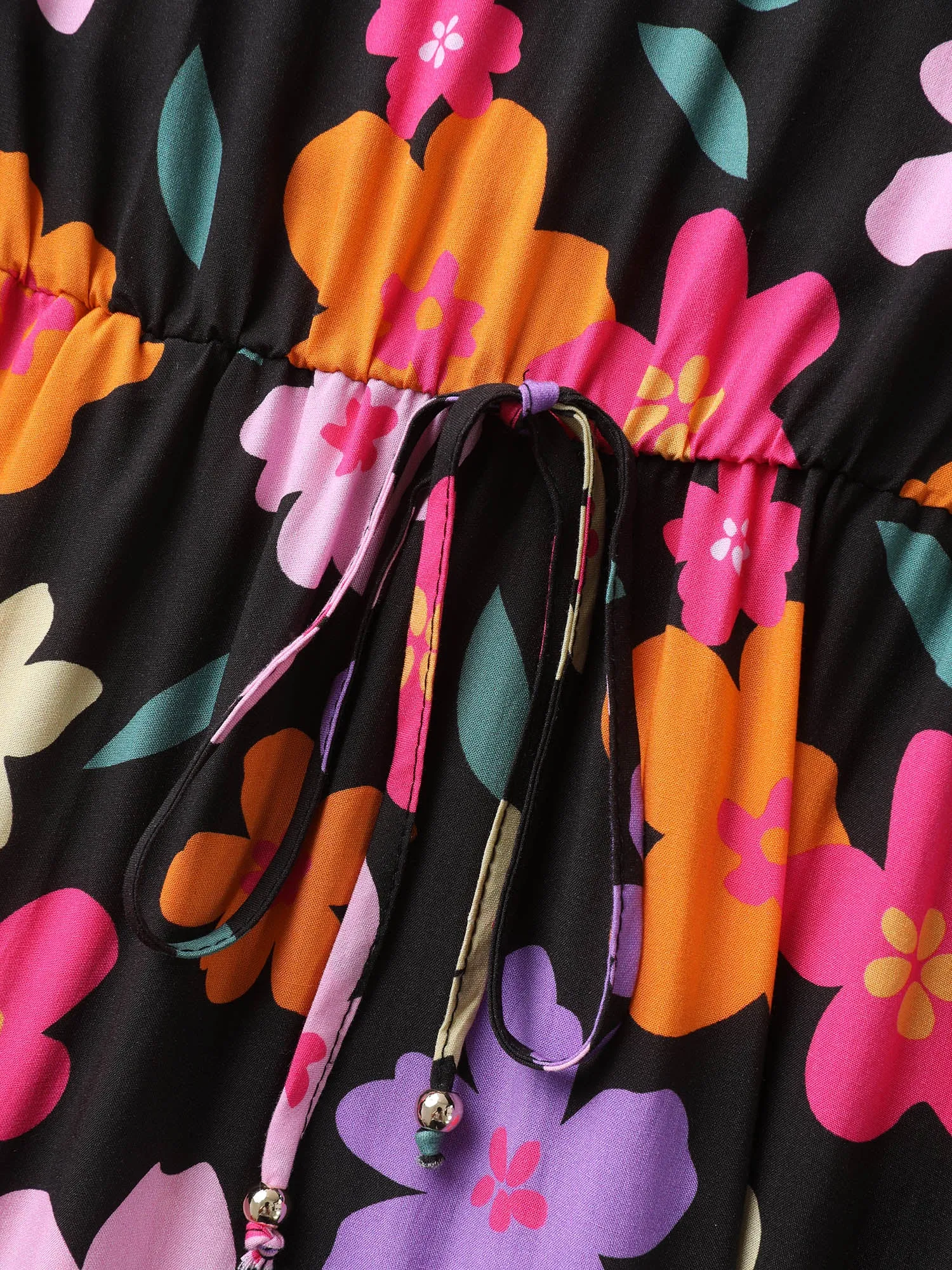 Colorful Floral Print Waist-Tie Midi Dress sold by Bloomchic product image thumbnail 5