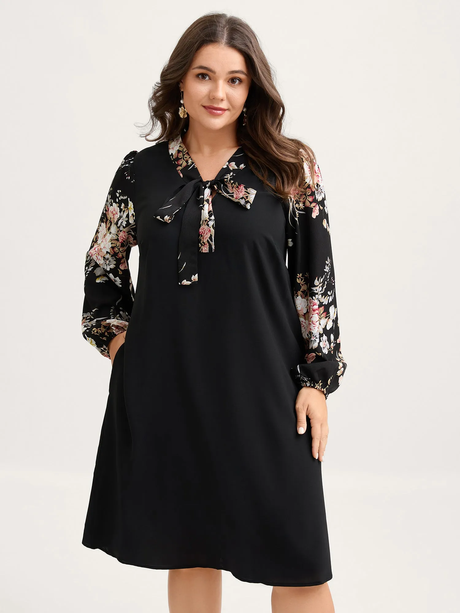 Floral Print Ribbon-Tie Neck Midi Dress sold by Bloomchic product image thumbnail 2