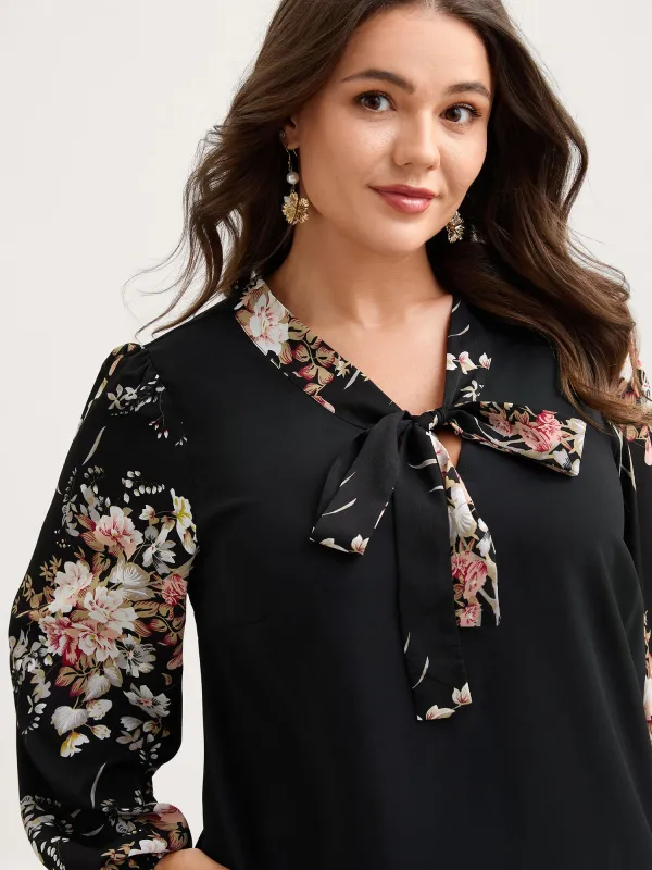 Floral Print Ribbon-Tie Neck Midi Dress sold by Bloomchic