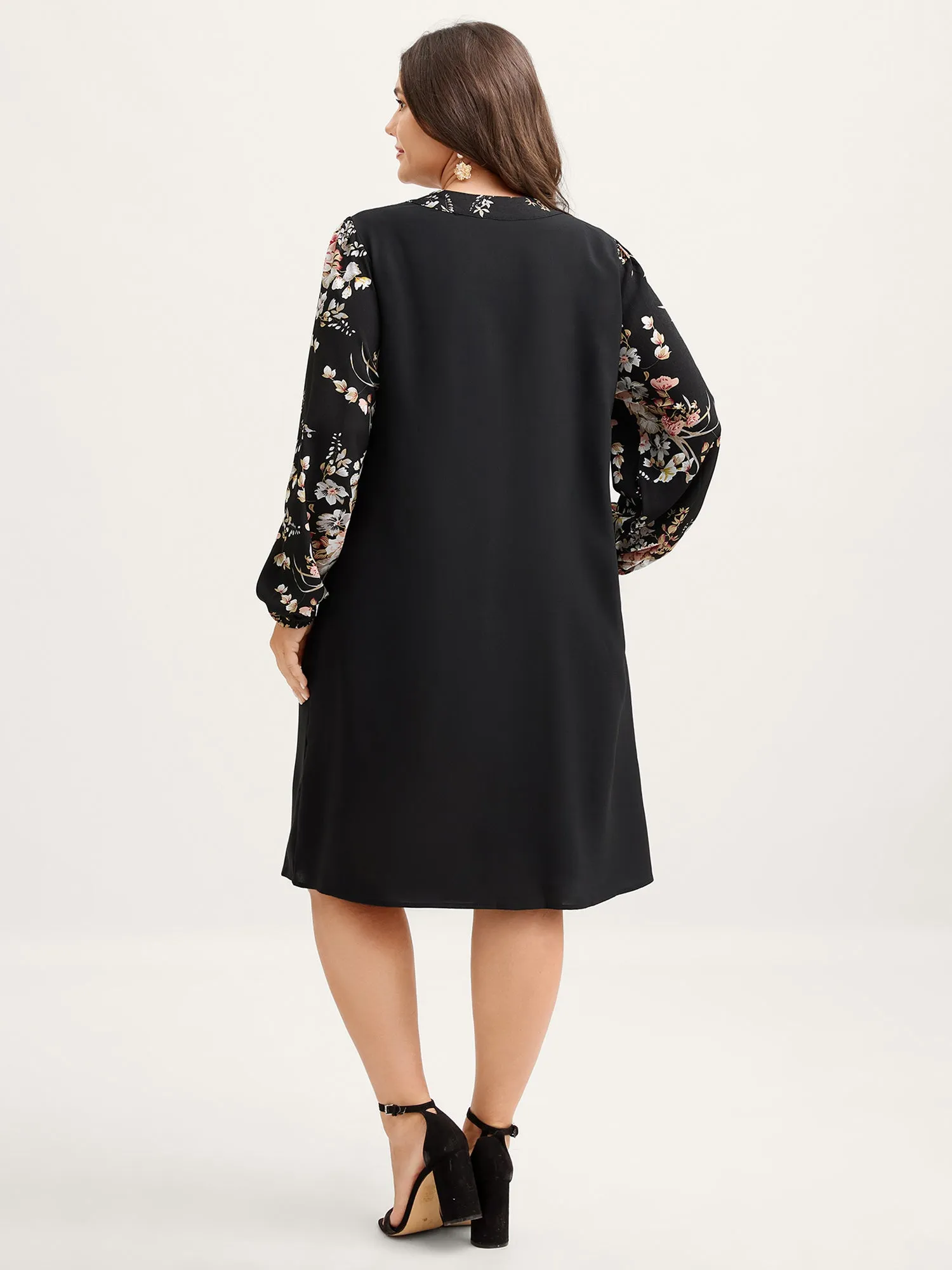 Floral Print Ribbon-Tie Neck Midi Dress sold by Bloomchic product image thumbnail 4