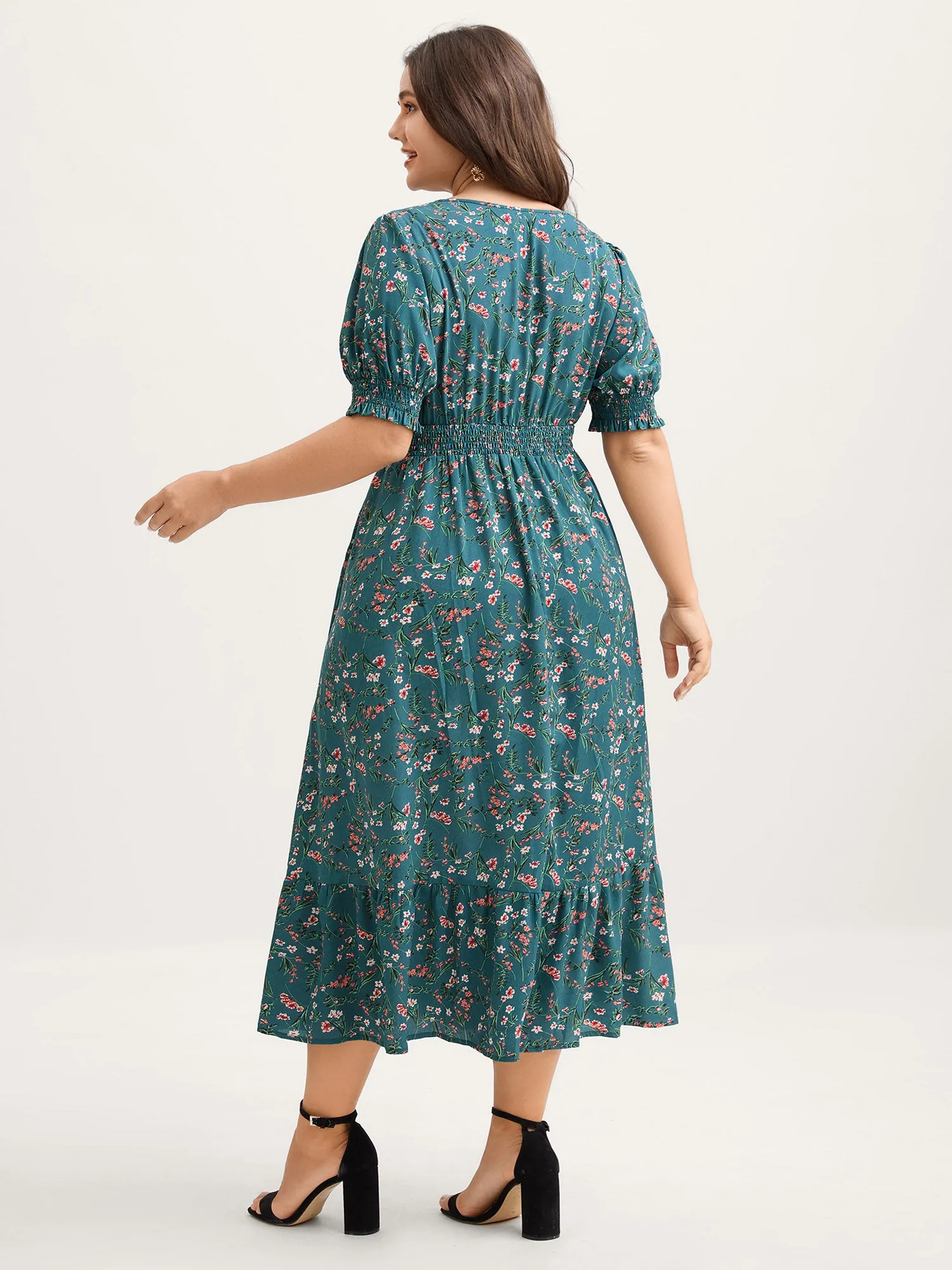 Retro Floral Print Button Detail Midi Dress sold by Bloomchic product image thumbnail 4