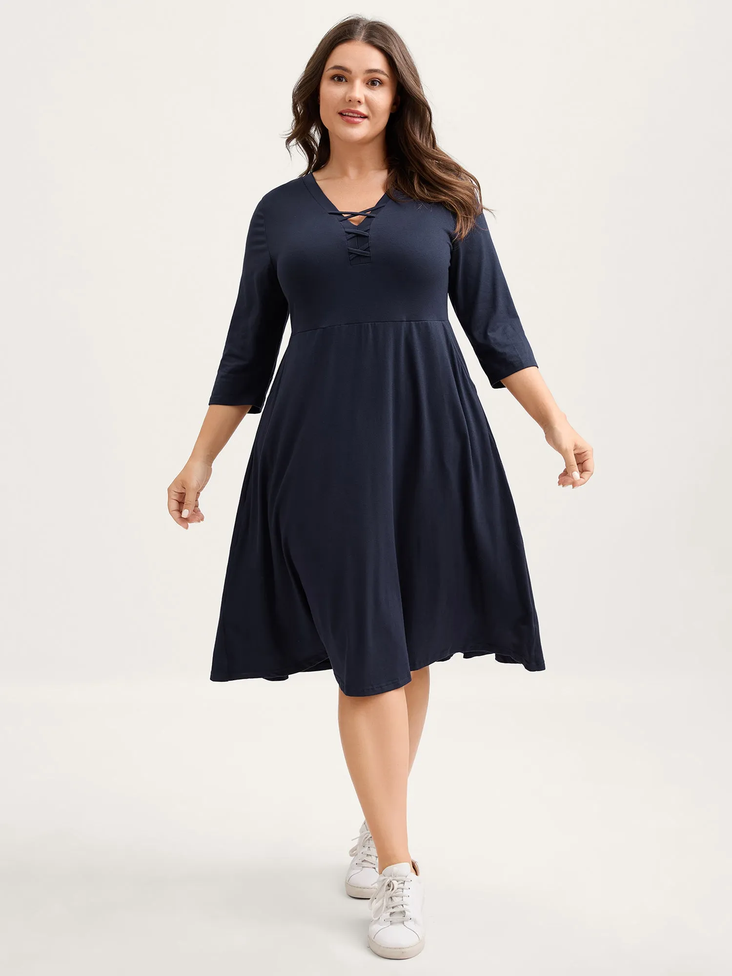 Supersoft Neck Tie-Up Pockets Midi Dress sold by Bloomchic product image thumbnail 3