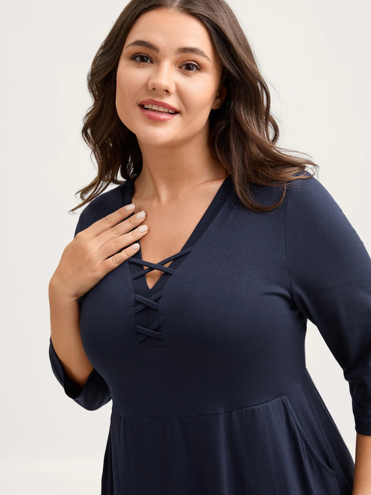 Supersoft Neck Tie-Up Pockets Midi Dress sold by Bloomchic product image thumbnail 2