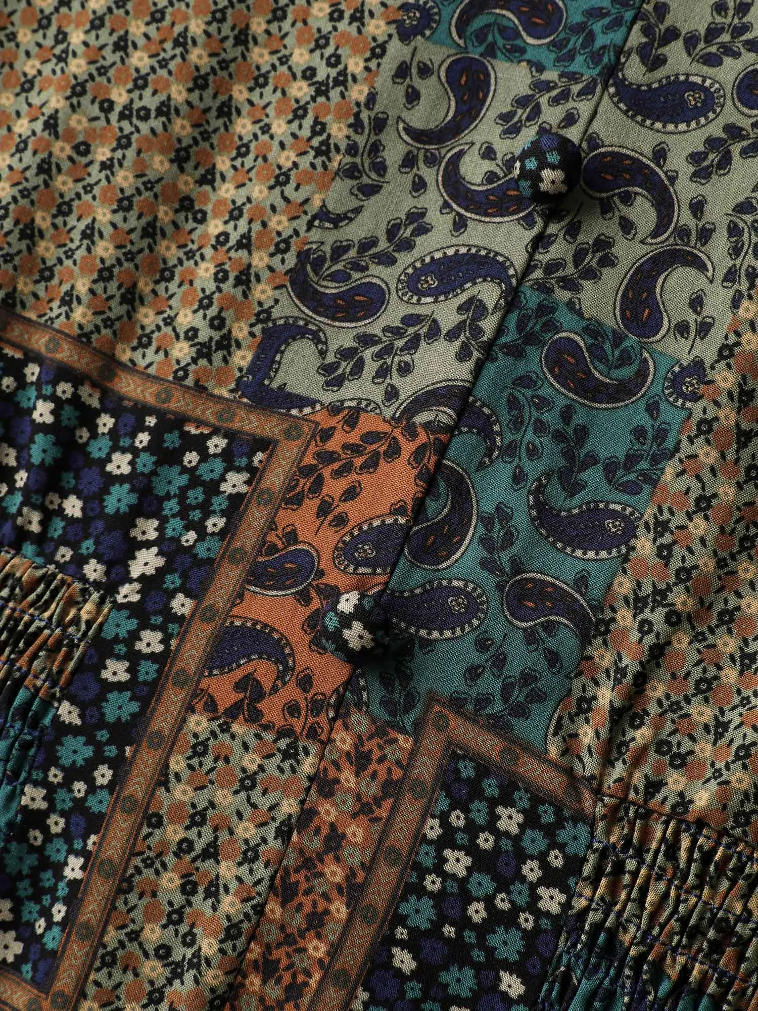 Boho Collage Print Shirred V-Neck Midi Dress sold by Bloomchic product image thumbnail 5