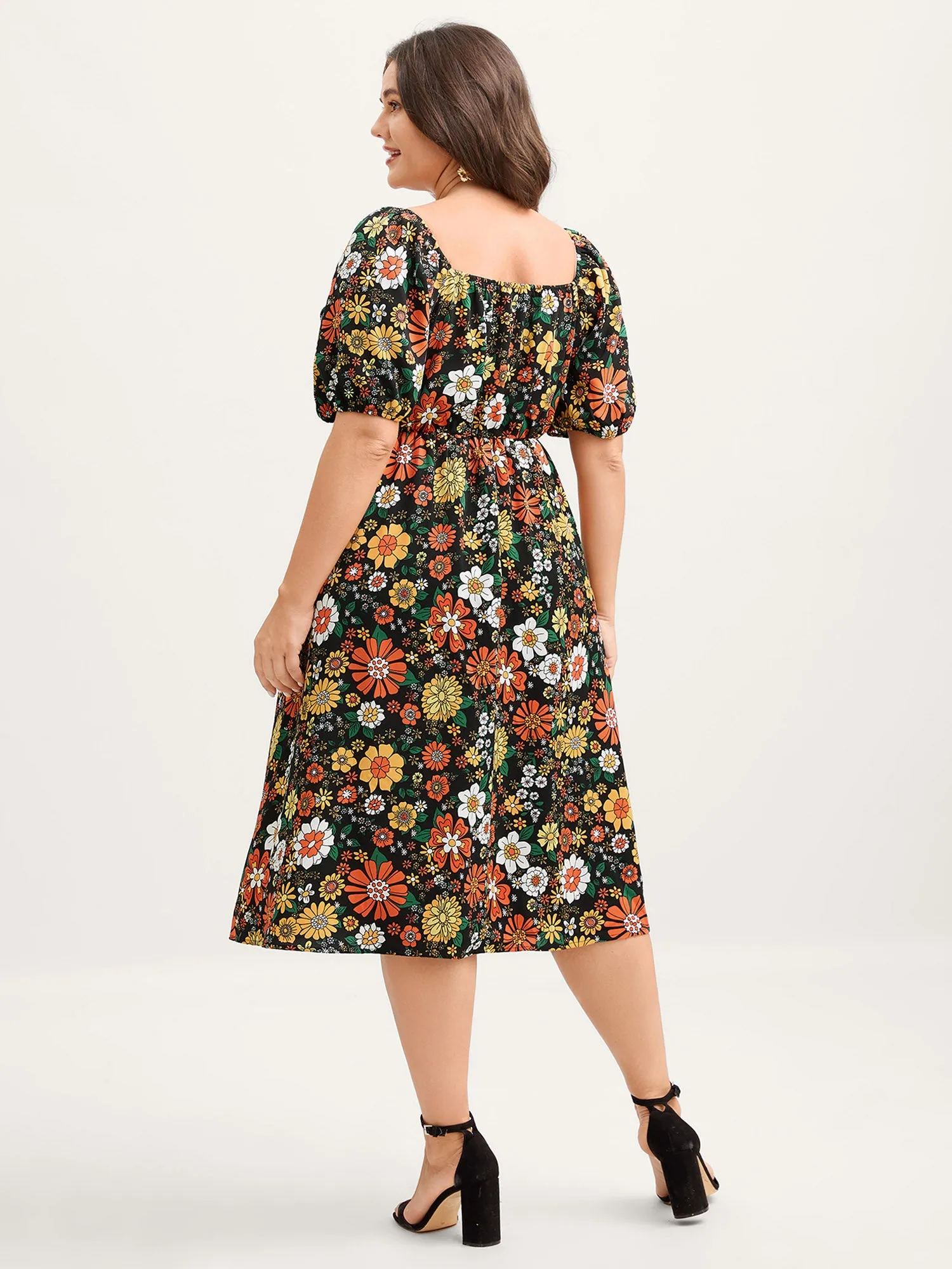 Bright Floral Print Sweetheart Neckline Midi Dress sold by Bloomchic product image thumbnail 4
