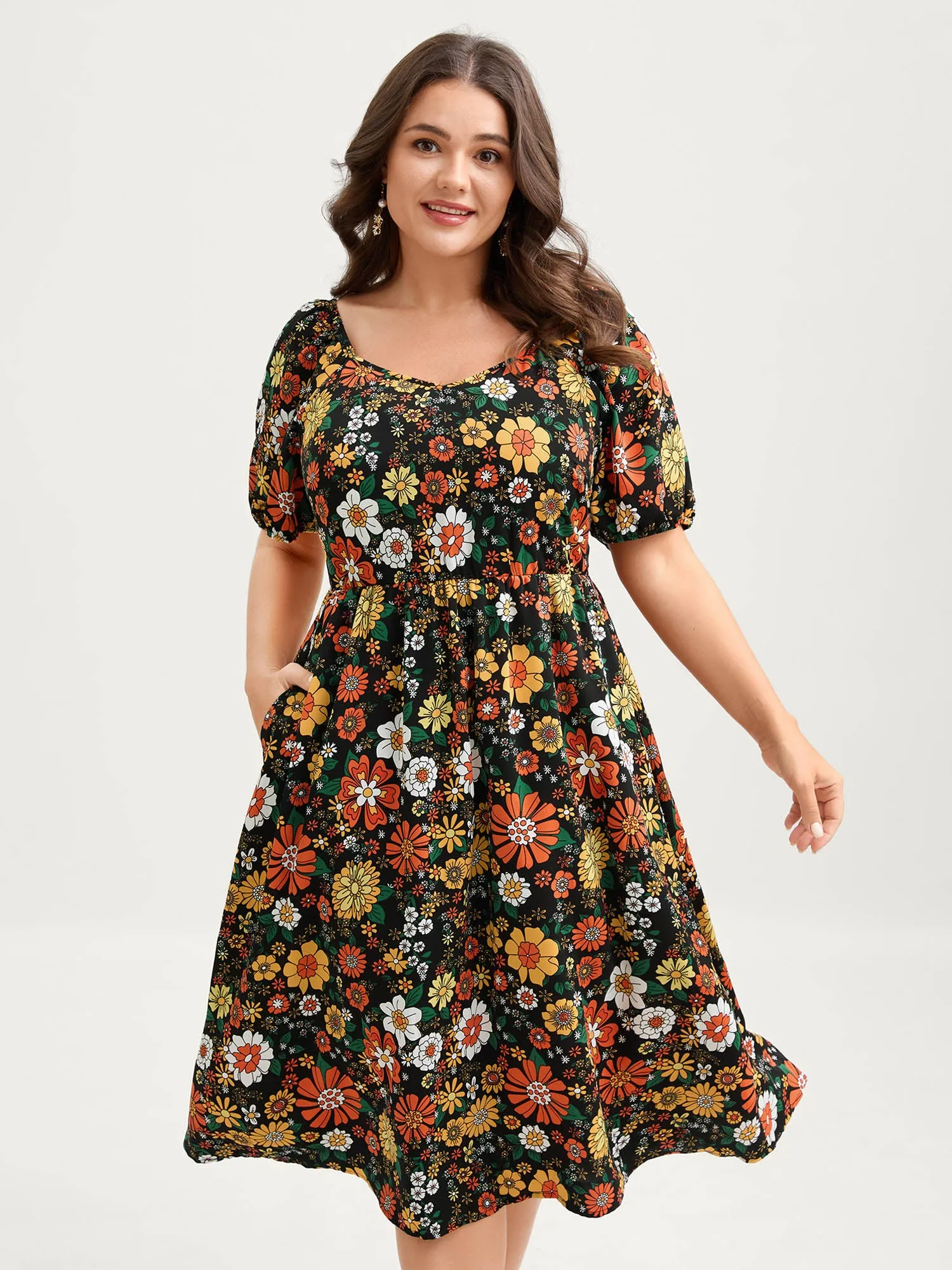 Bright Floral Print Sweetheart Neckline Midi Dress sold by Bloomchic product image thumbnail 2