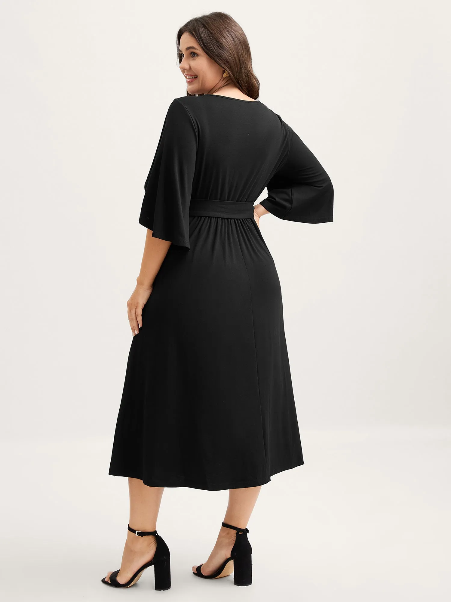 Supersoft Petal Sleeve Belted Waist-Defining Midi Dress sold by Bloomchic product image thumbnail 4
