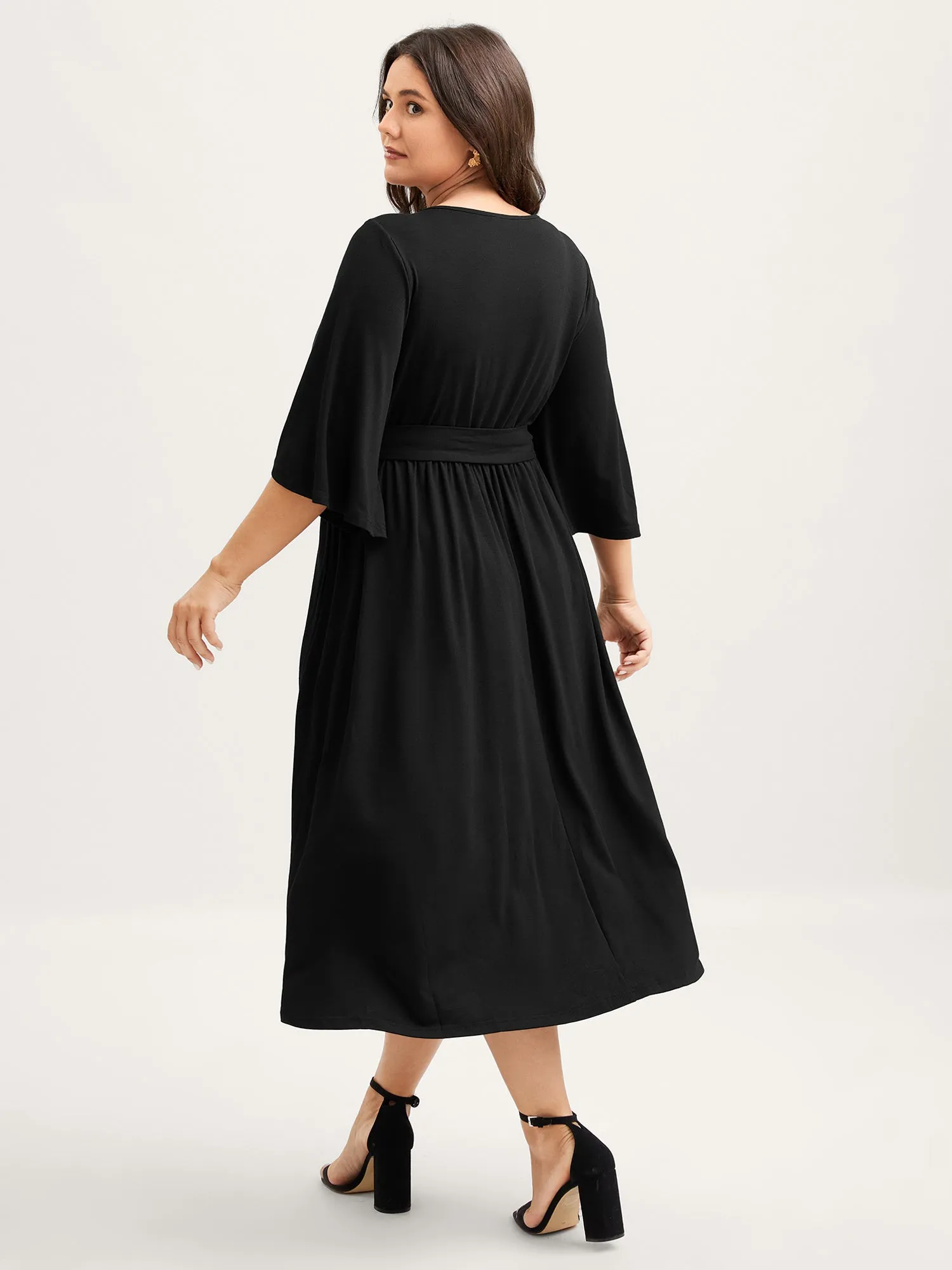 Supersoft Petal Sleeve Belted Waist-Defining Midi Dress sold by Bloomchic product image thumbnail 2