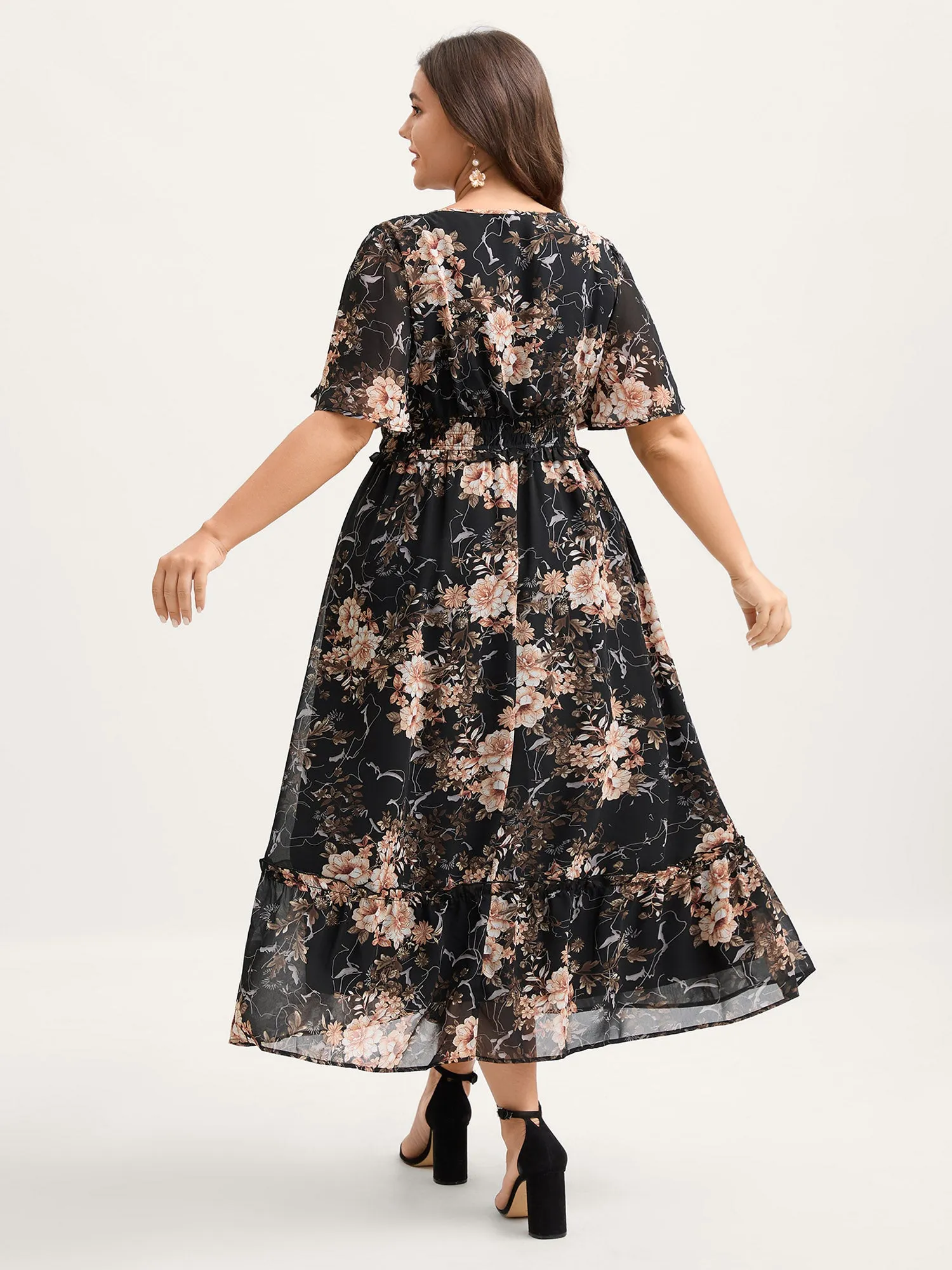 Chiffon Floral Print Tiered Slit Midi Dress sold by Bloomchic product image thumbnail 4