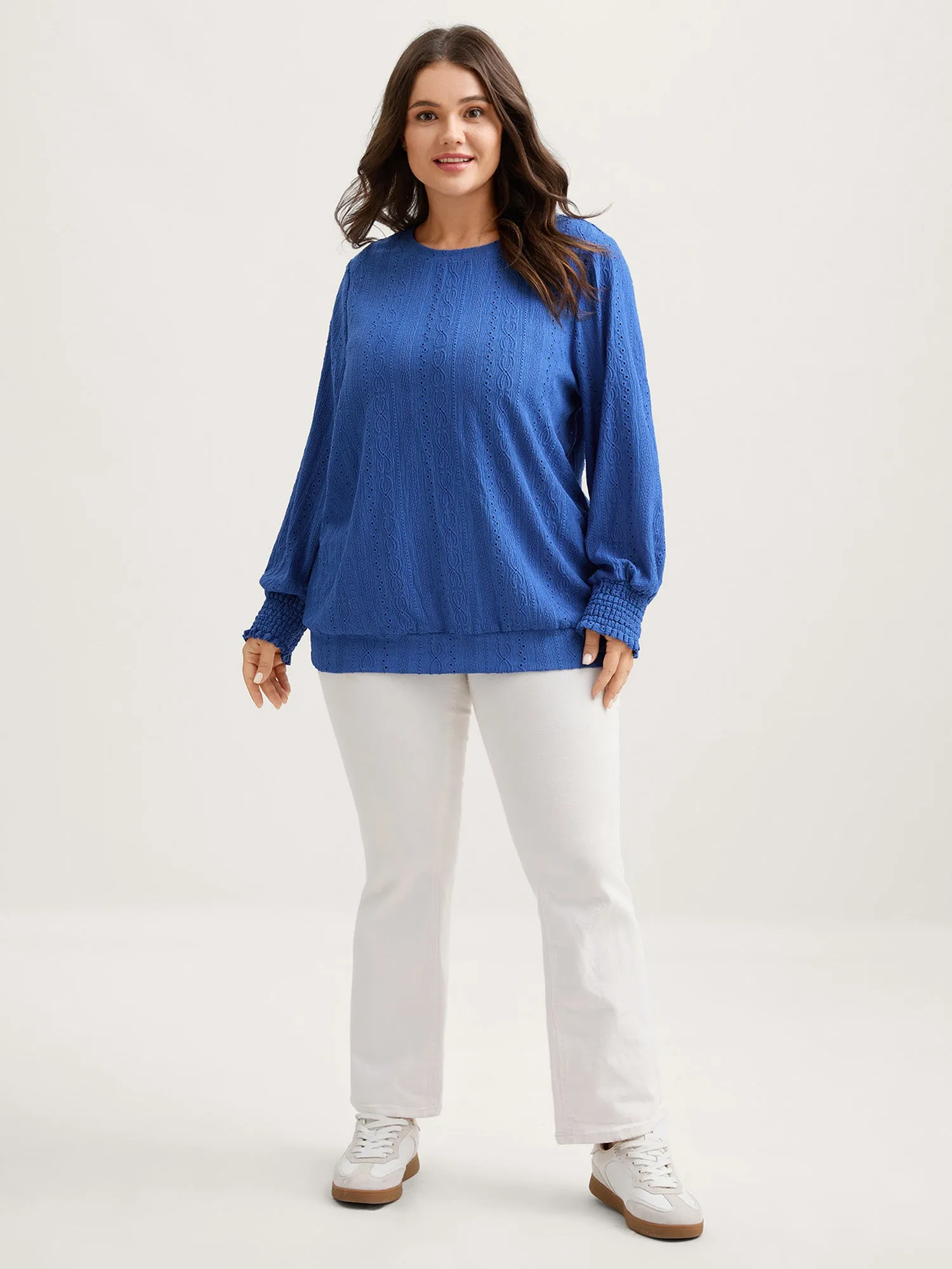 Eyelet Trim Stretchy Plain Knit Top sold by Bloomchic product image thumbnail 3