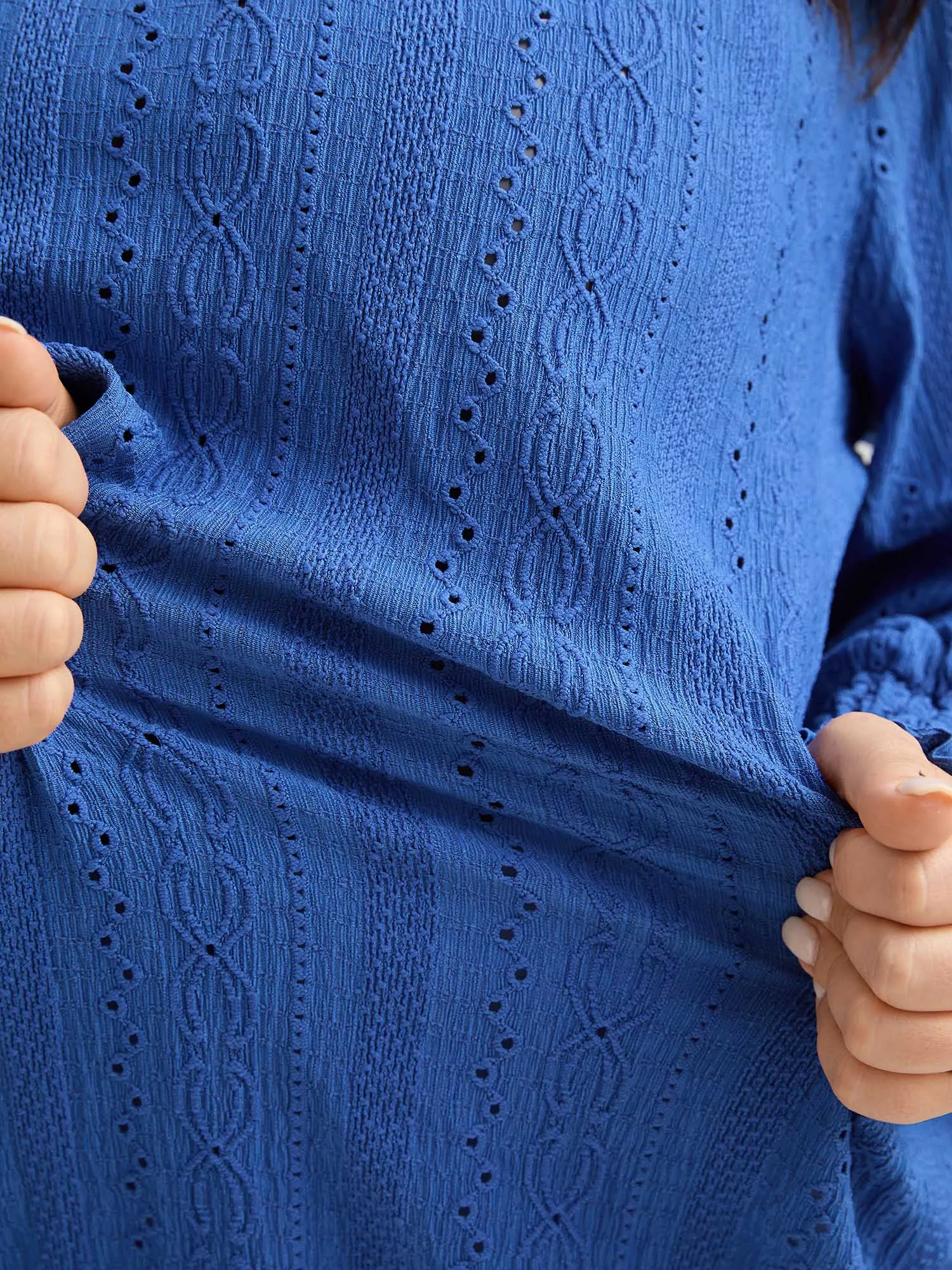 Eyelet Trim Stretchy Plain Knit Top sold by Bloomchic product image thumbnail 4