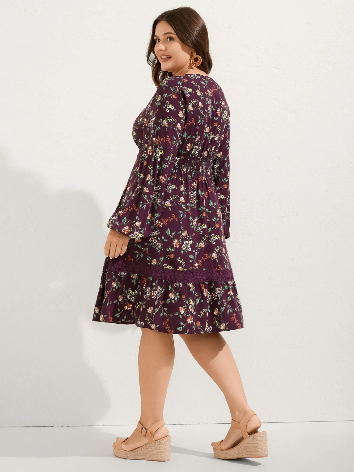 Supersoft Floral Print Lace Trim Knee-Length Dress sold by Bloomchic product image thumbnail 5