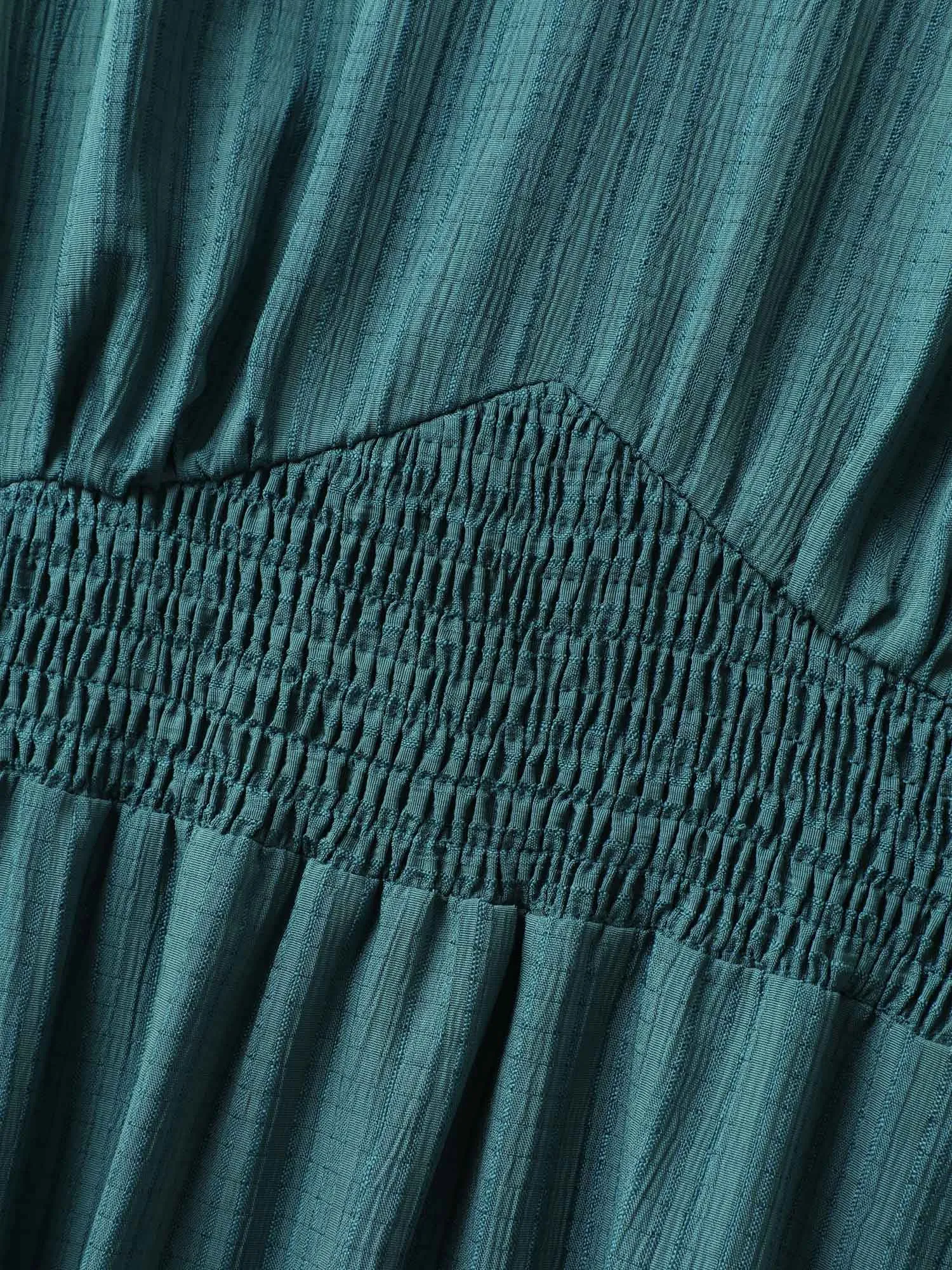 Textured Shirred-Waist Adjustable Pockets Midi Dress sold by Bloomchic product image thumbnail 5