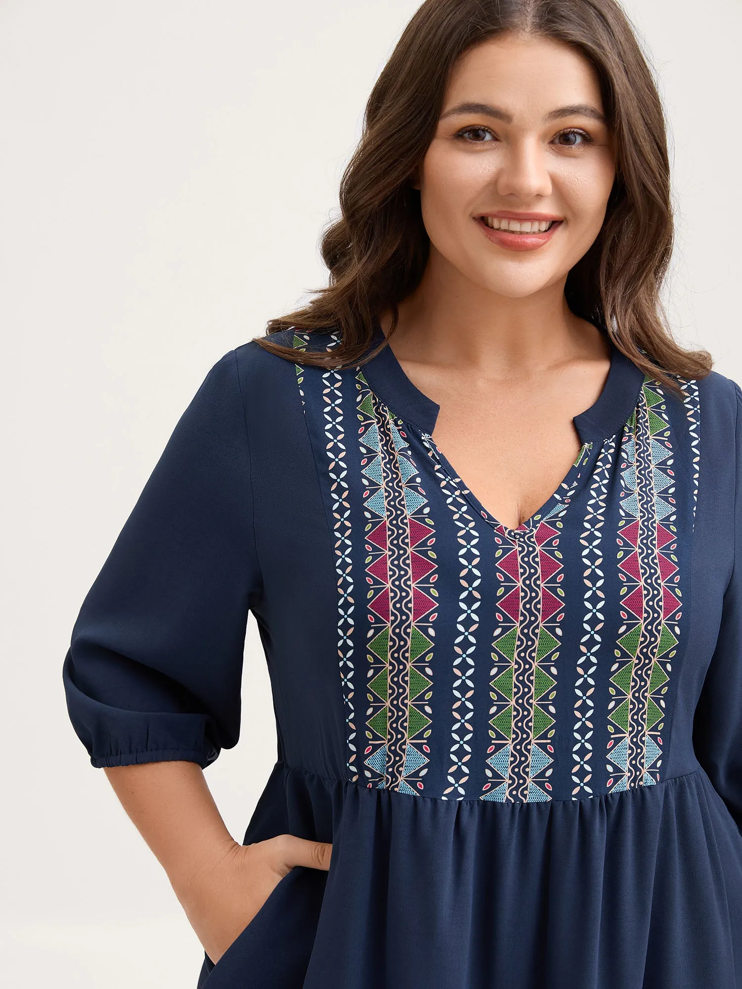 Geometric Colorful Trim Flowy Midi Dress sold by Bloomchic