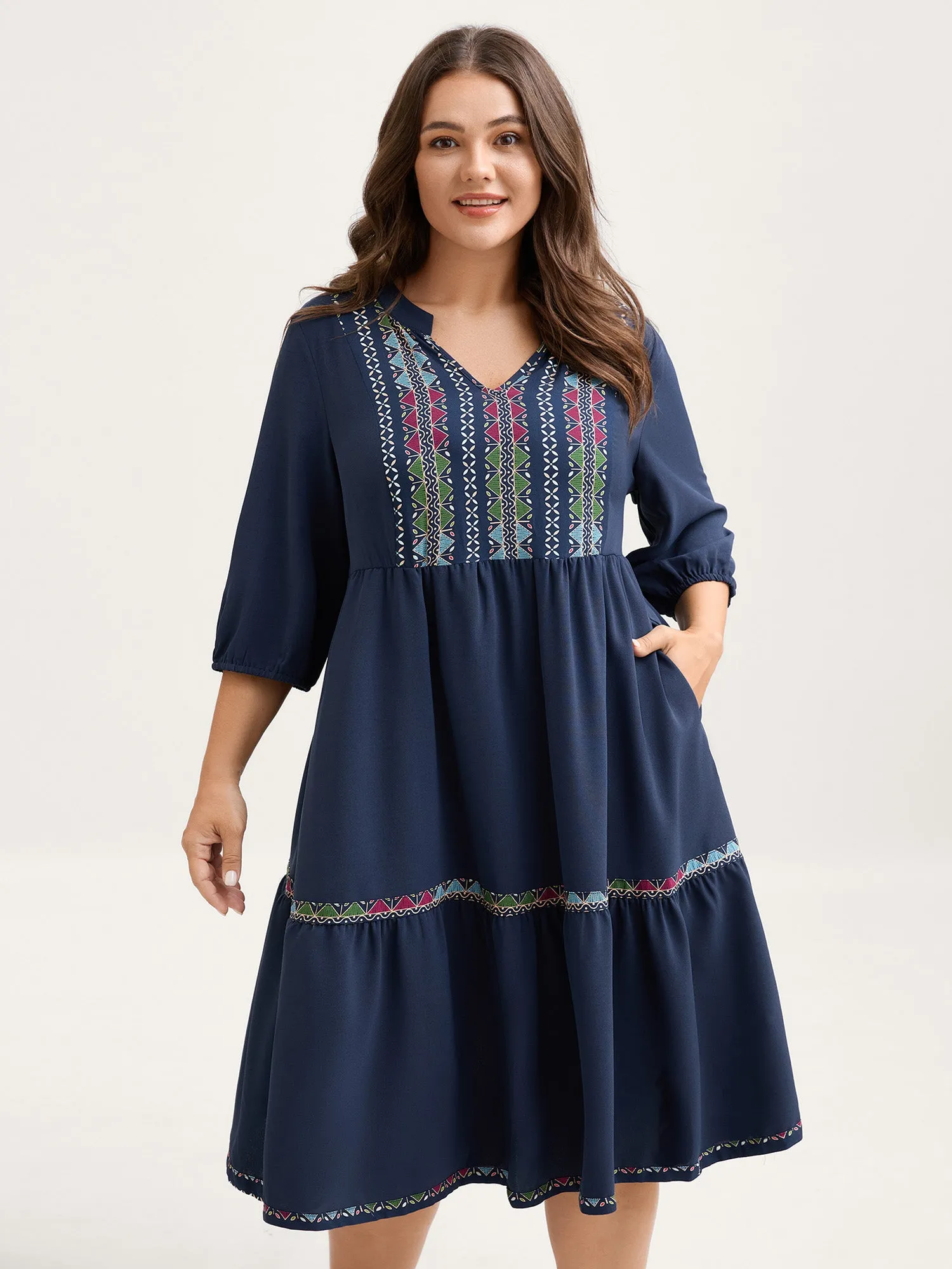 Geometric Colorful Trim Flowy Midi Dress sold by Bloomchic product image thumbnail 2