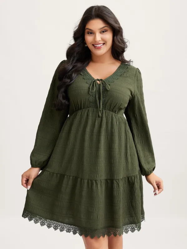 Textured Lace Adjustable Neck-Tie Midi Dress sold by Bloomchic