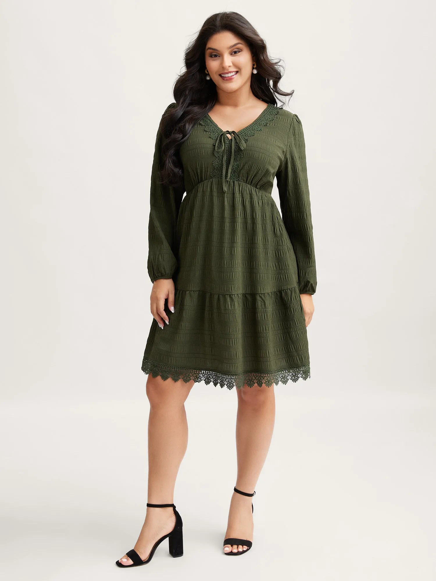 Textured Lace Adjustable Neck-Tie Midi Dress sold by Bloomchic product image thumbnail 3