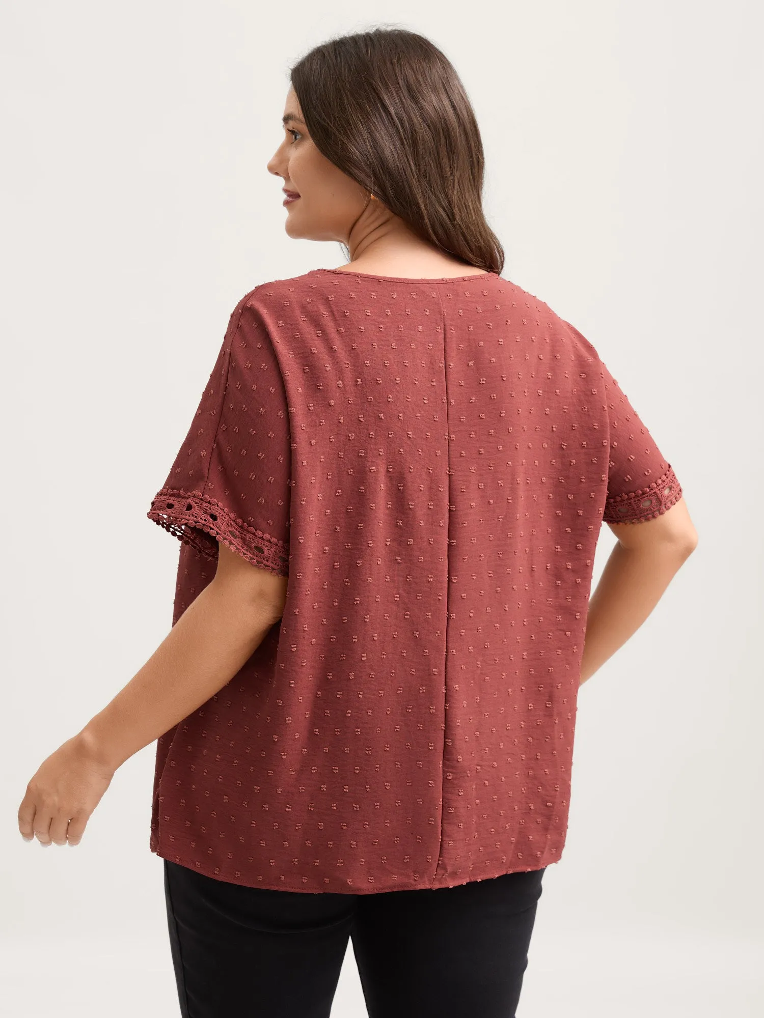 Textured Lace Trim Solid Blouse sold by Bloomchic product image thumbnail 4