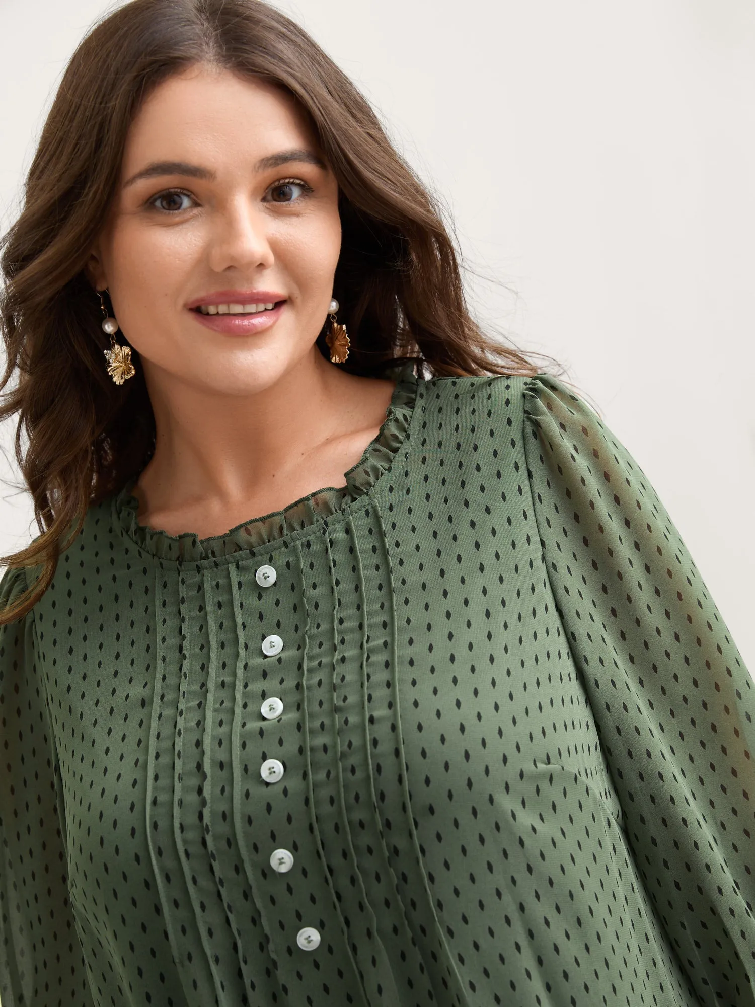 Polka Dots Pin Tuck Button Detail Blouse sold by Bloomchic product image thumbnail 2