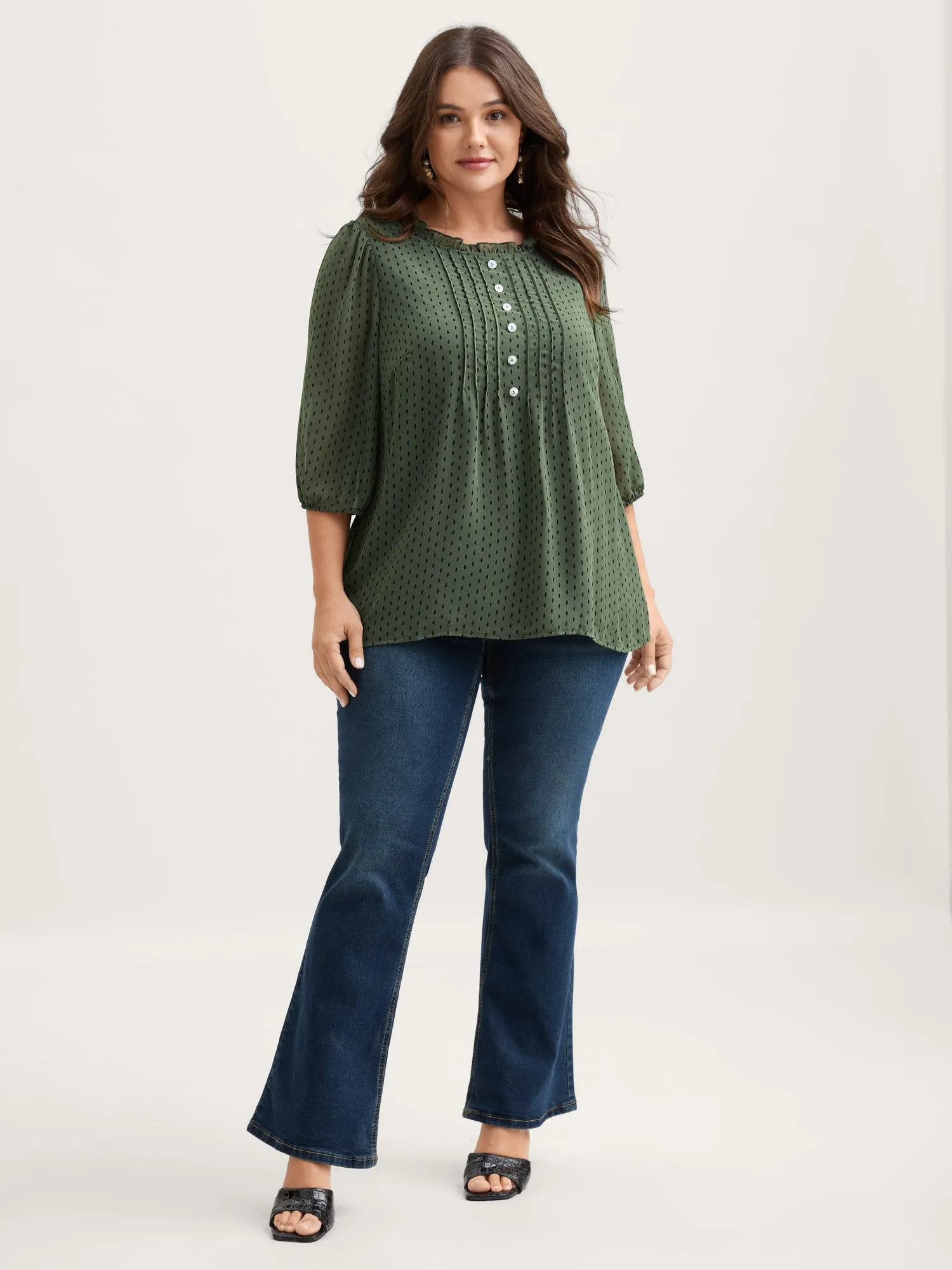 Polka Dots Pin Tuck Button Detail Blouse sold by Bloomchic product image thumbnail 3