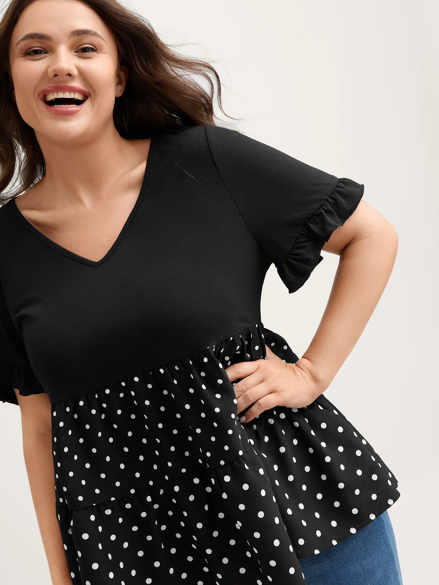 Stretchy Polka Dots Contrast Knit Top sold by Bloomchic product image thumbnail 2