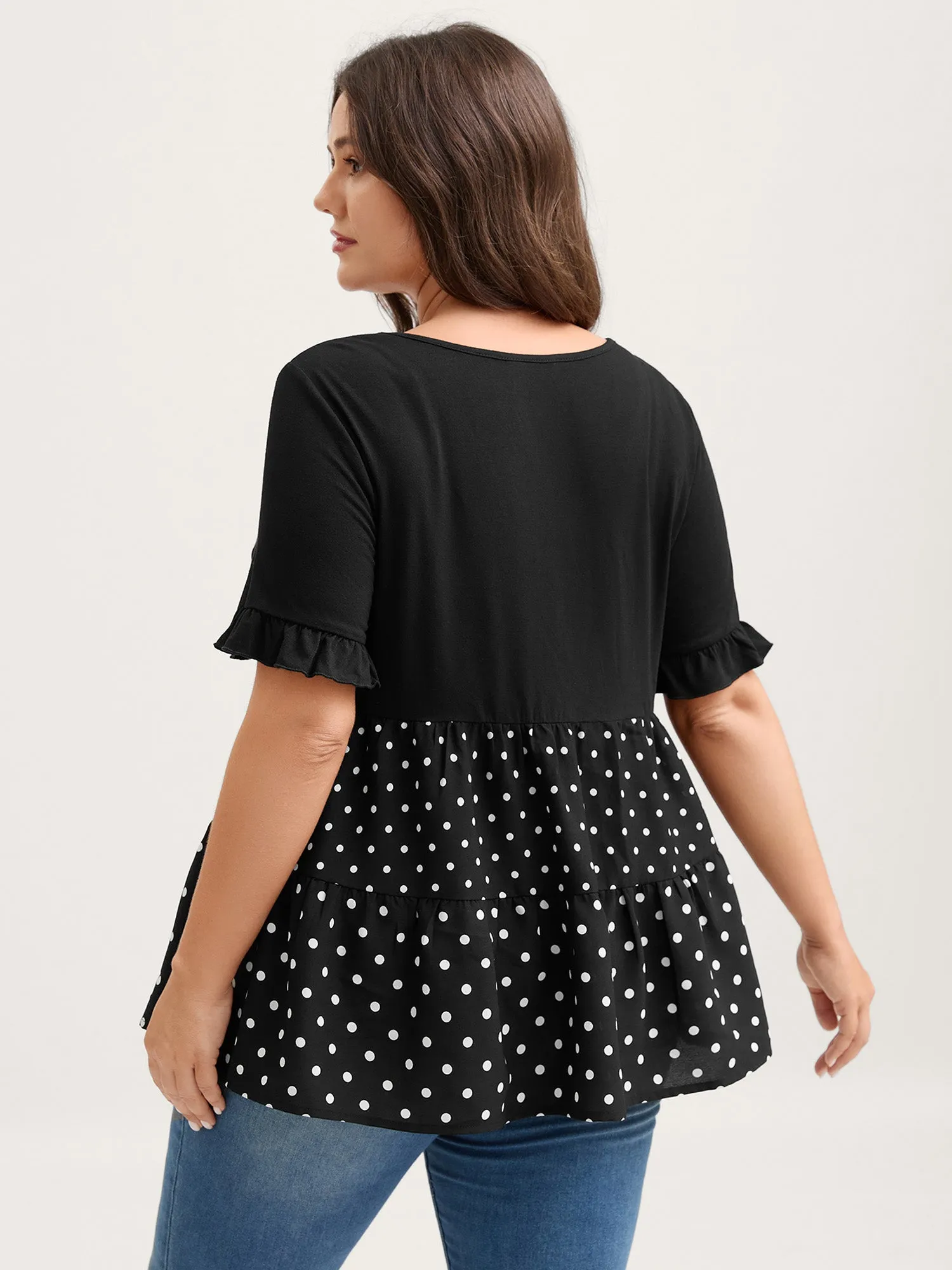 Stretchy Polka Dots Contrast Knit Top sold by Bloomchic product image thumbnail 5