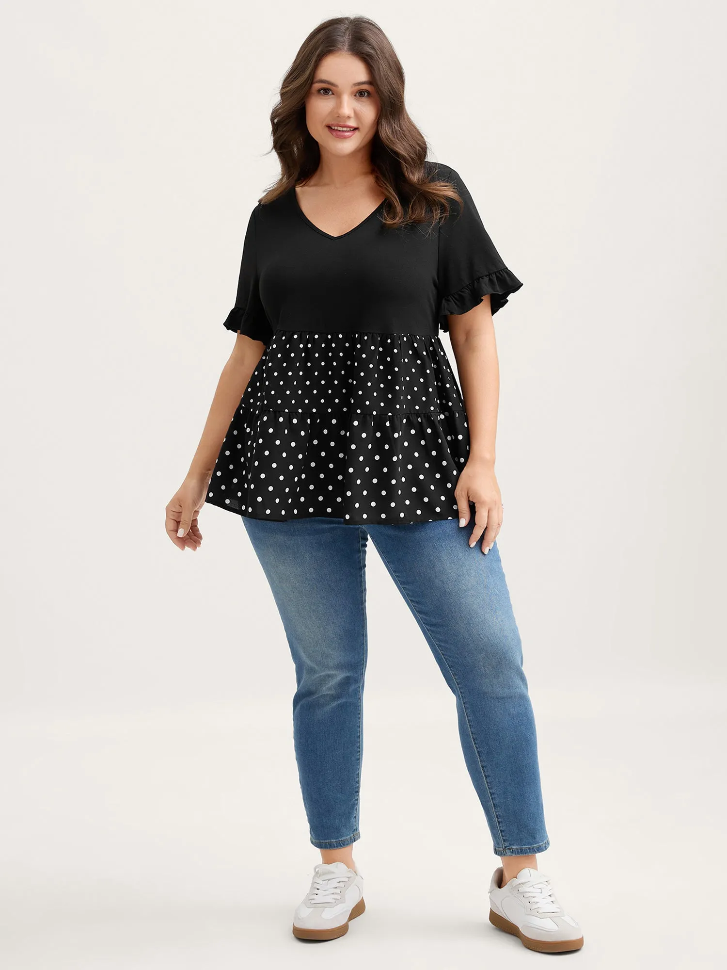 Stretchy Polka Dots Contrast Knit Top sold by Bloomchic product image thumbnail 3