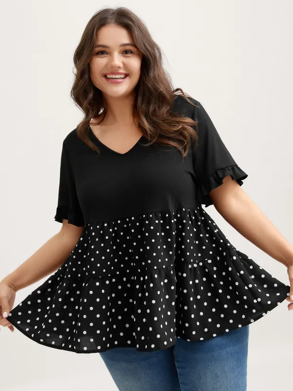 Stretchy Polka Dots Contrast Knit Top sold by Bloomchic