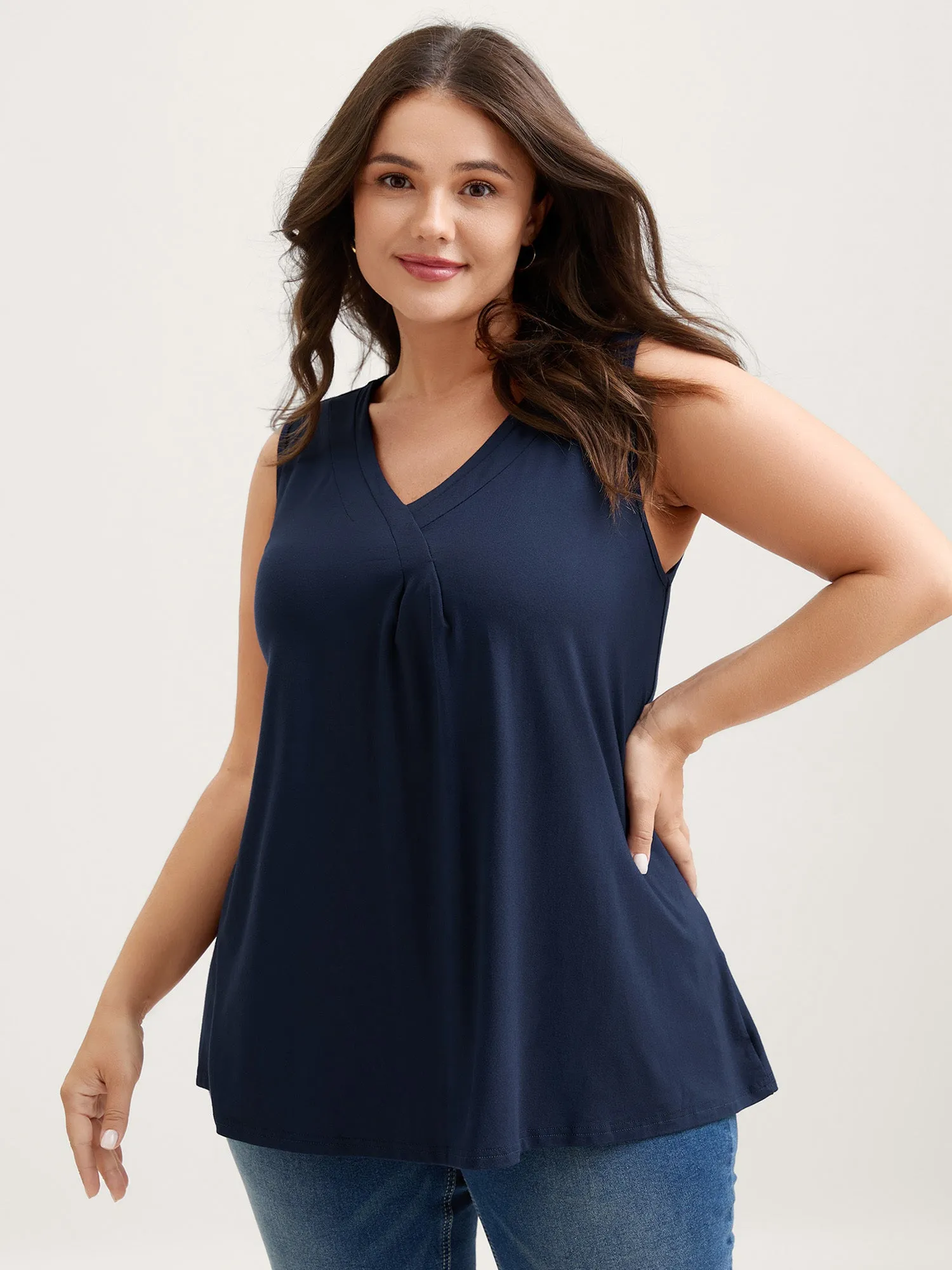 Supersoft Pleated V-Neck Tank Top sold by Bloomchic