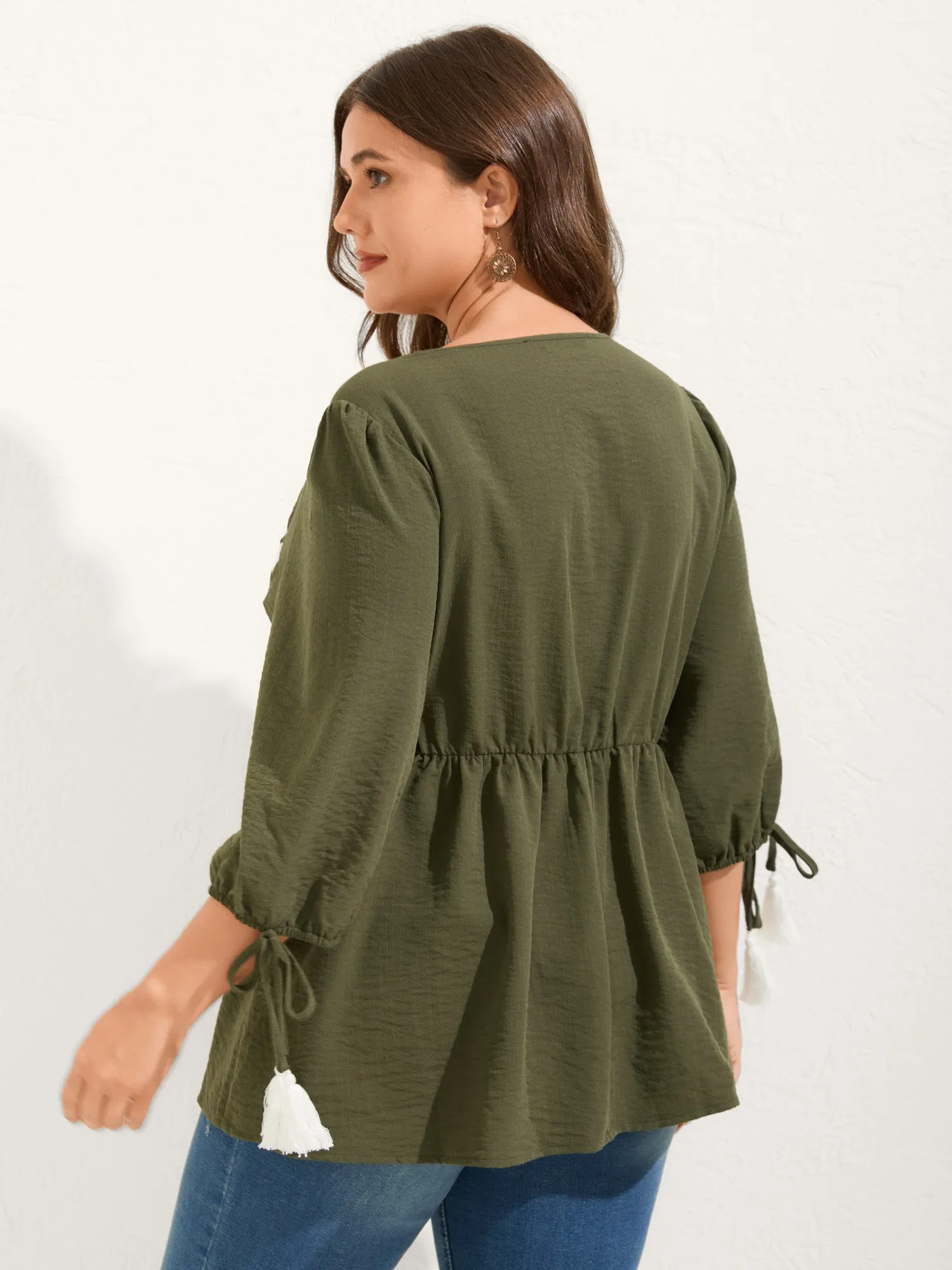 Floral Embroidery Puffy Sleeve-Tie Blouse sold by Bloomchic product image thumbnail 4