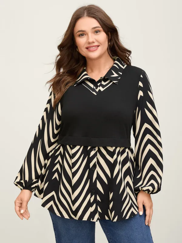 Geometric Print Mixed Material Knit Top sold by Bloomchic