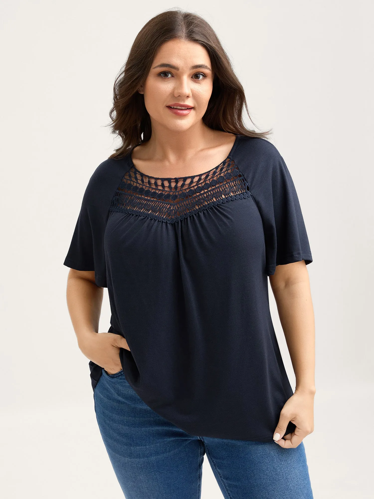 Supersoft Neckline Sheer Lace Neck T-Shirt sold by Bloomchic product image thumbnail 2