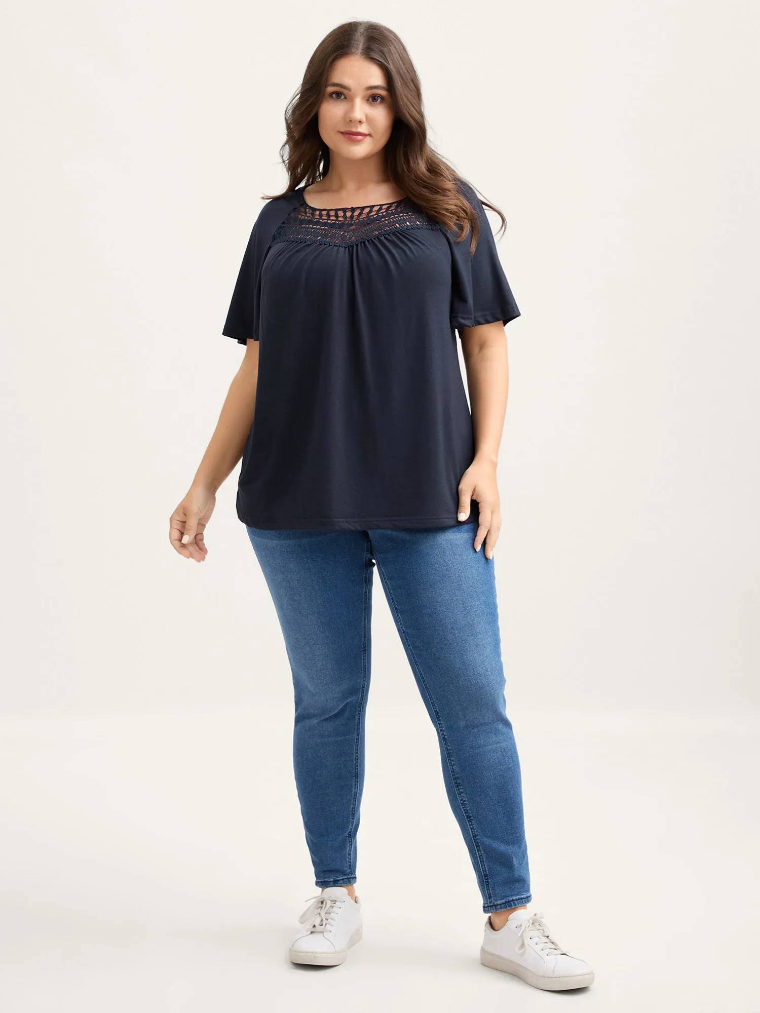 Supersoft Neckline Sheer Lace Neck T-Shirt sold by Bloomchic product image thumbnail 3