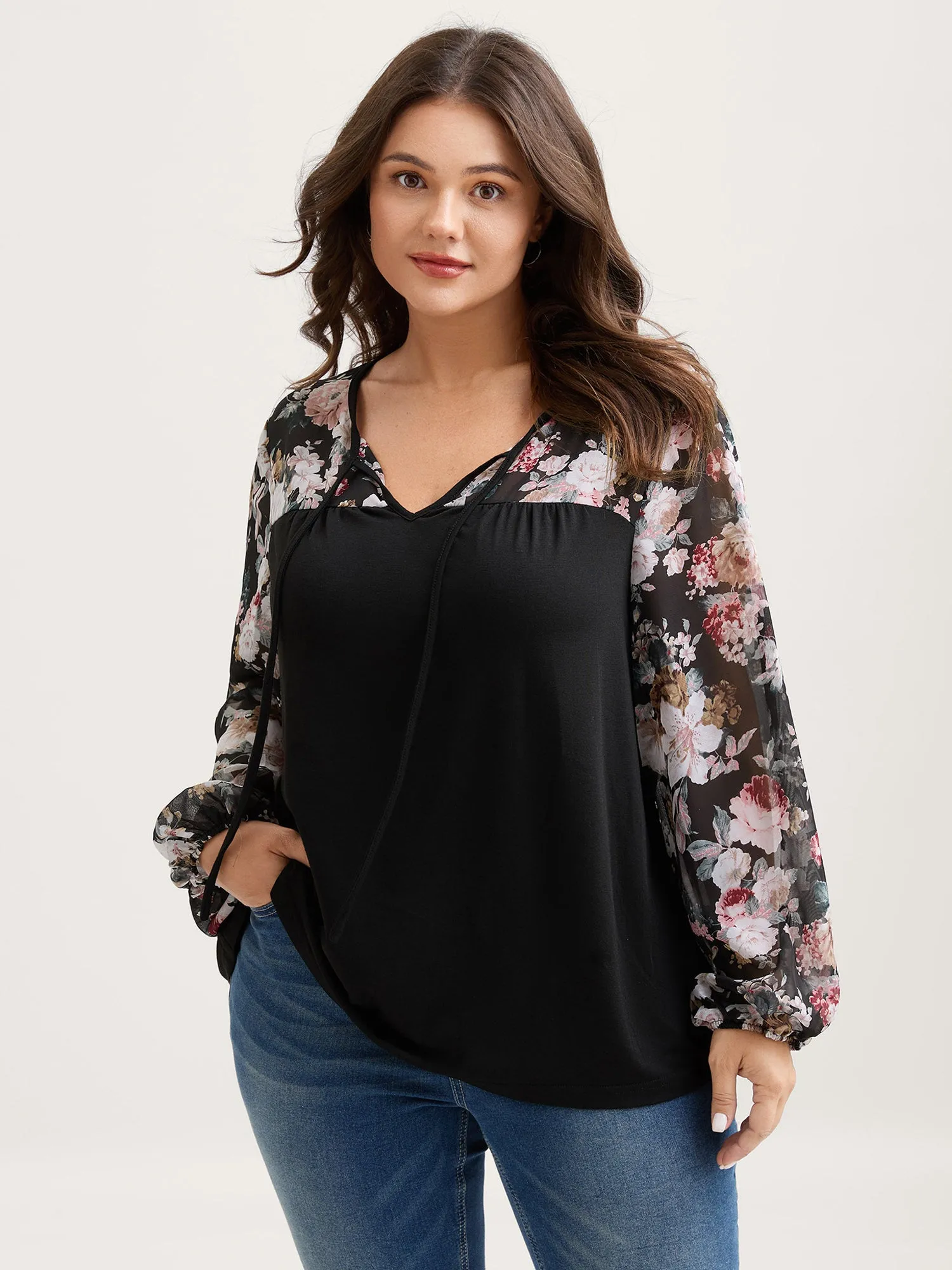 Sheer Floral Print Neck-Tie T-Shirt sold by Bloomchic product image thumbnail 2