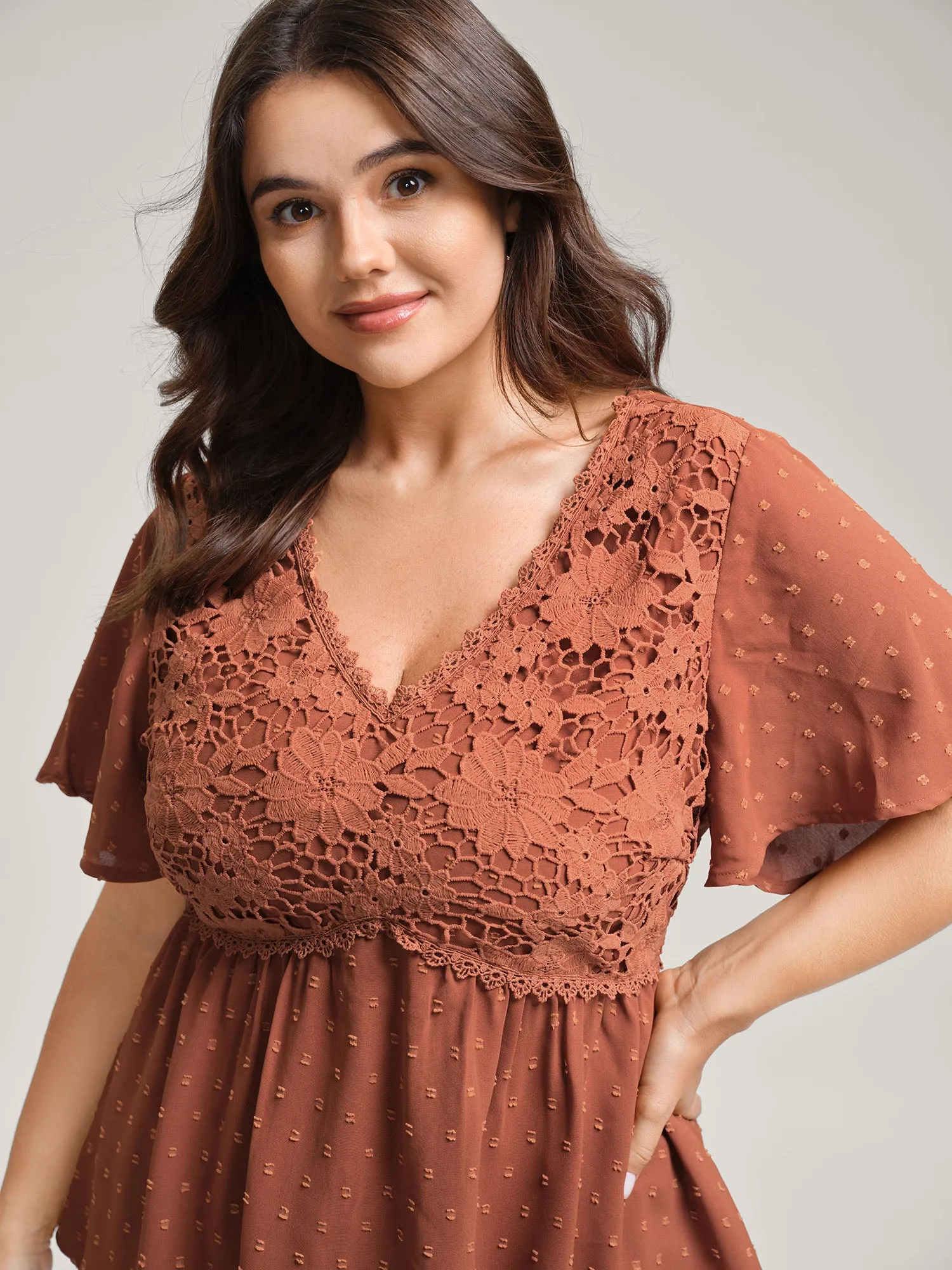 Lace Textured Cinched-Flared Waist Blouse sold by Bloomchic product image thumbnail 2