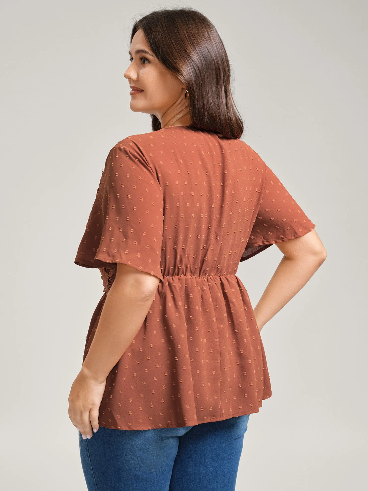 Lace Textured Cinched-Flared Waist Blouse sold by Bloomchic product image thumbnail 4