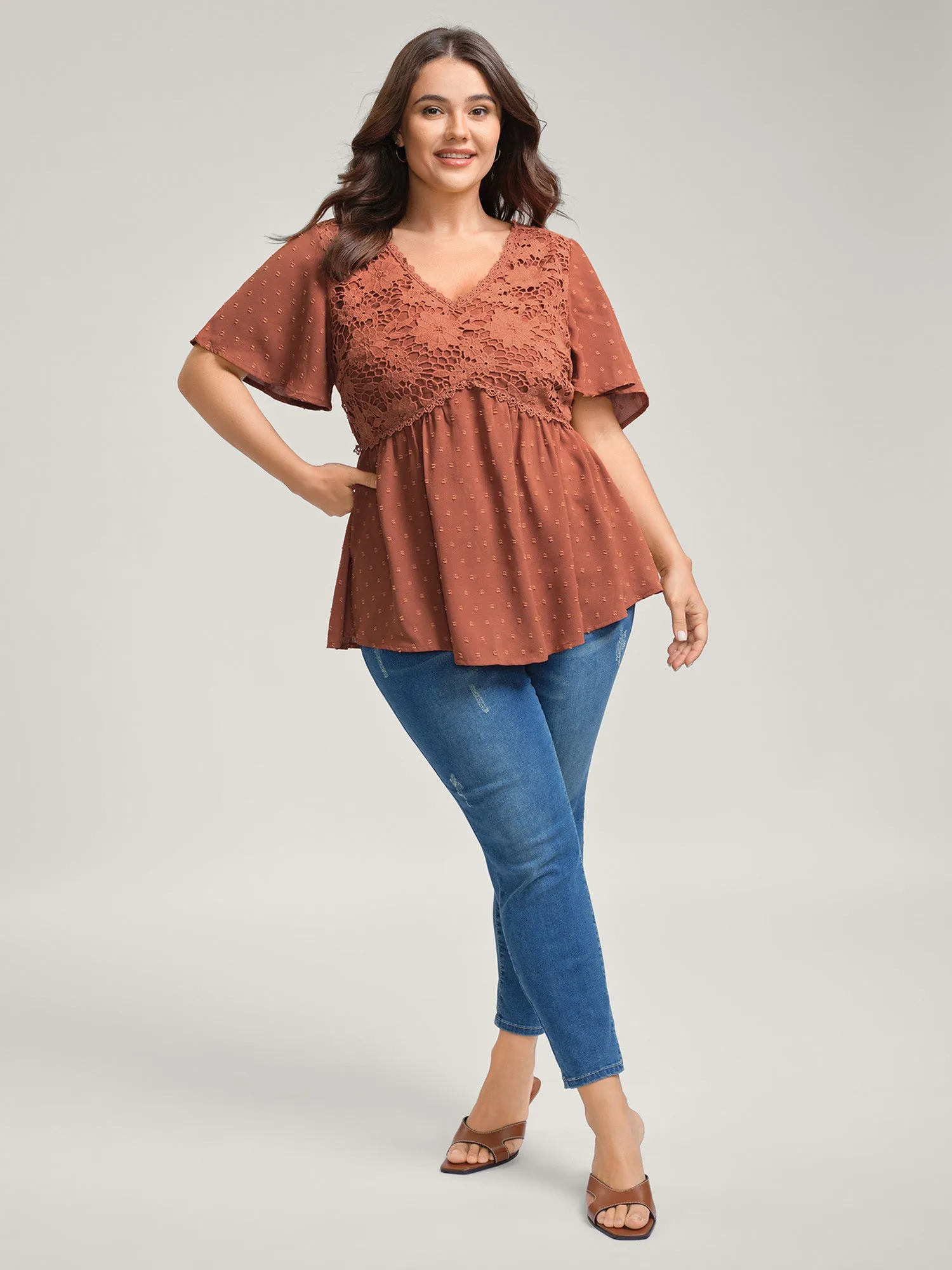 Lace Textured Cinched-Flared Waist Blouse sold by Bloomchic product image thumbnail 3