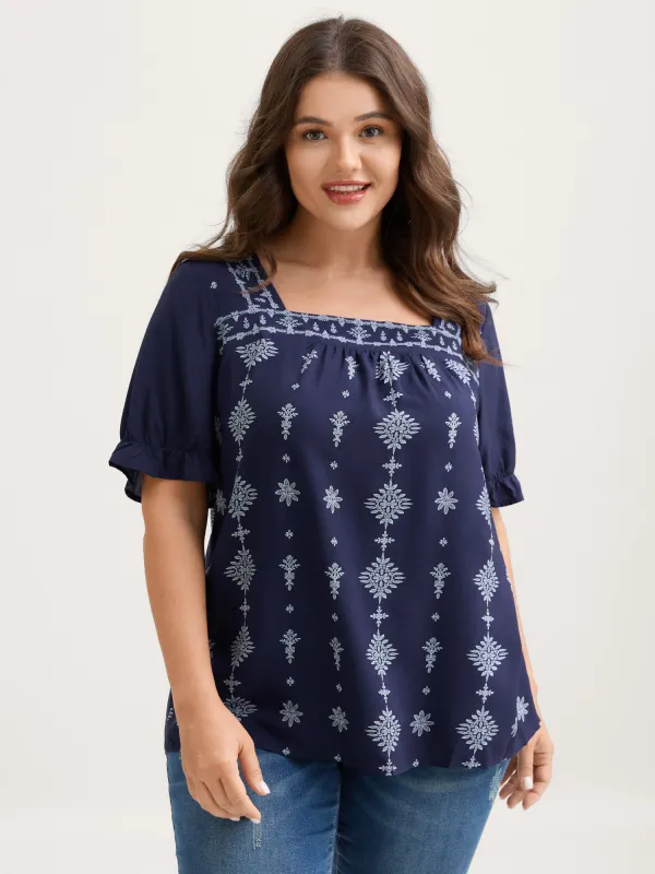 Boho Print Square Neck Blouse sold by Bloomchic