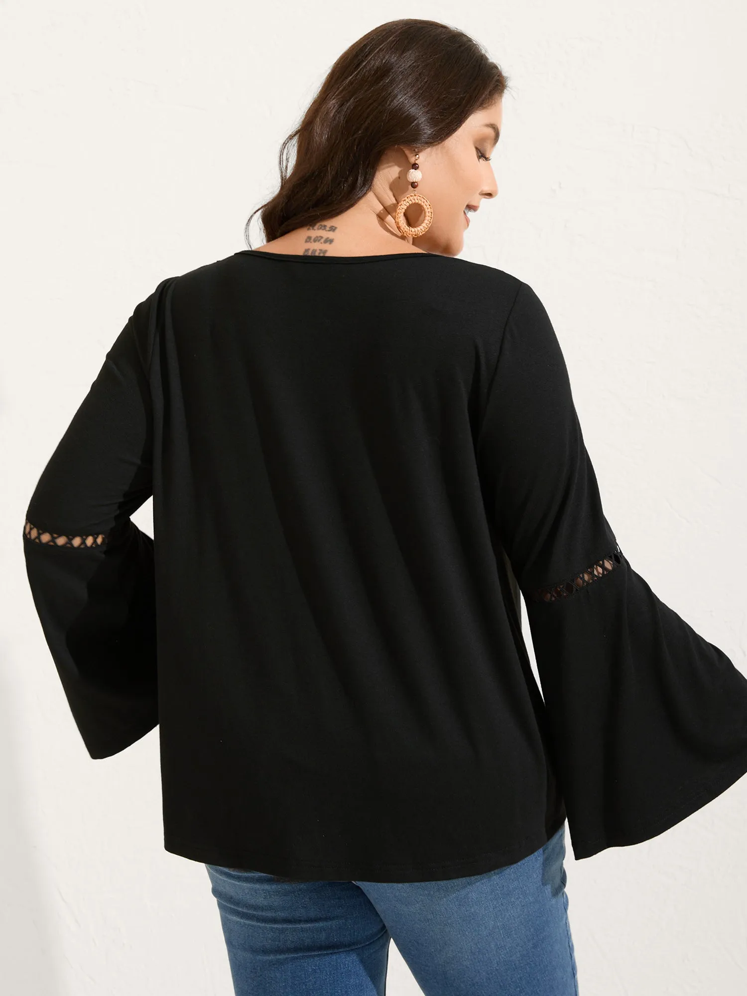 Floral Neck Embroidery Lace Trim Knit Top sold by Bloomchic product image thumbnail 4