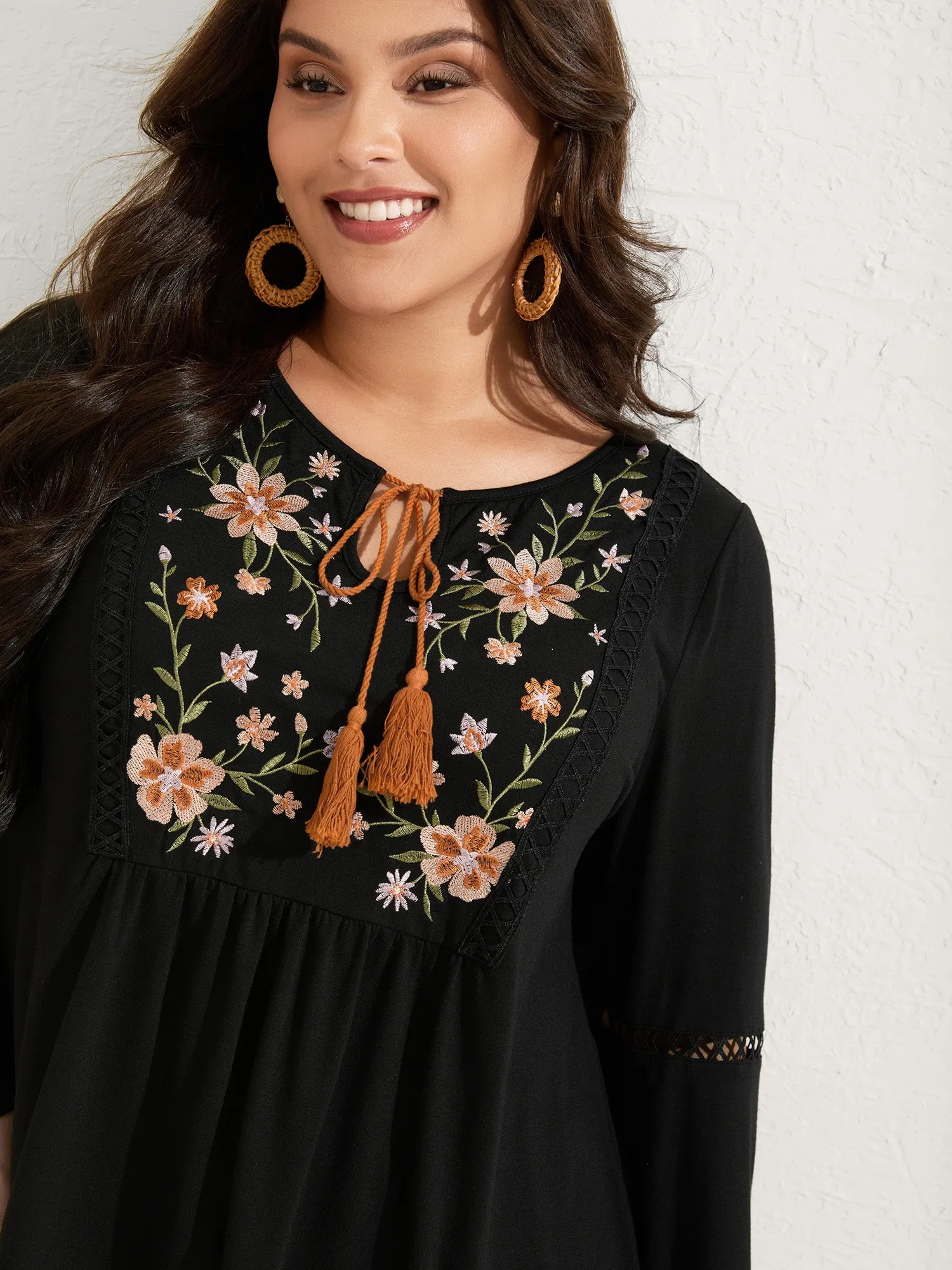 Floral Neck Embroidery Lace Trim Knit Top sold by Bloomchic product image thumbnail 2