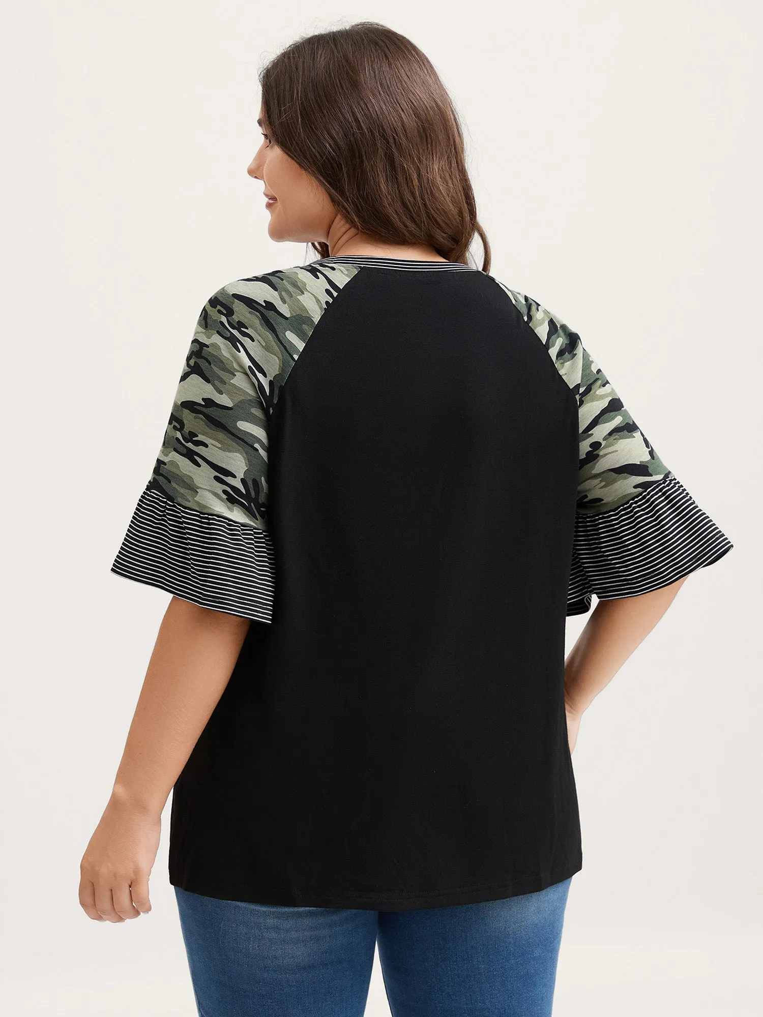 Supersof Camouflage Sleeve Contrast T-Shirt sold by Bloomchic product image thumbnail 4