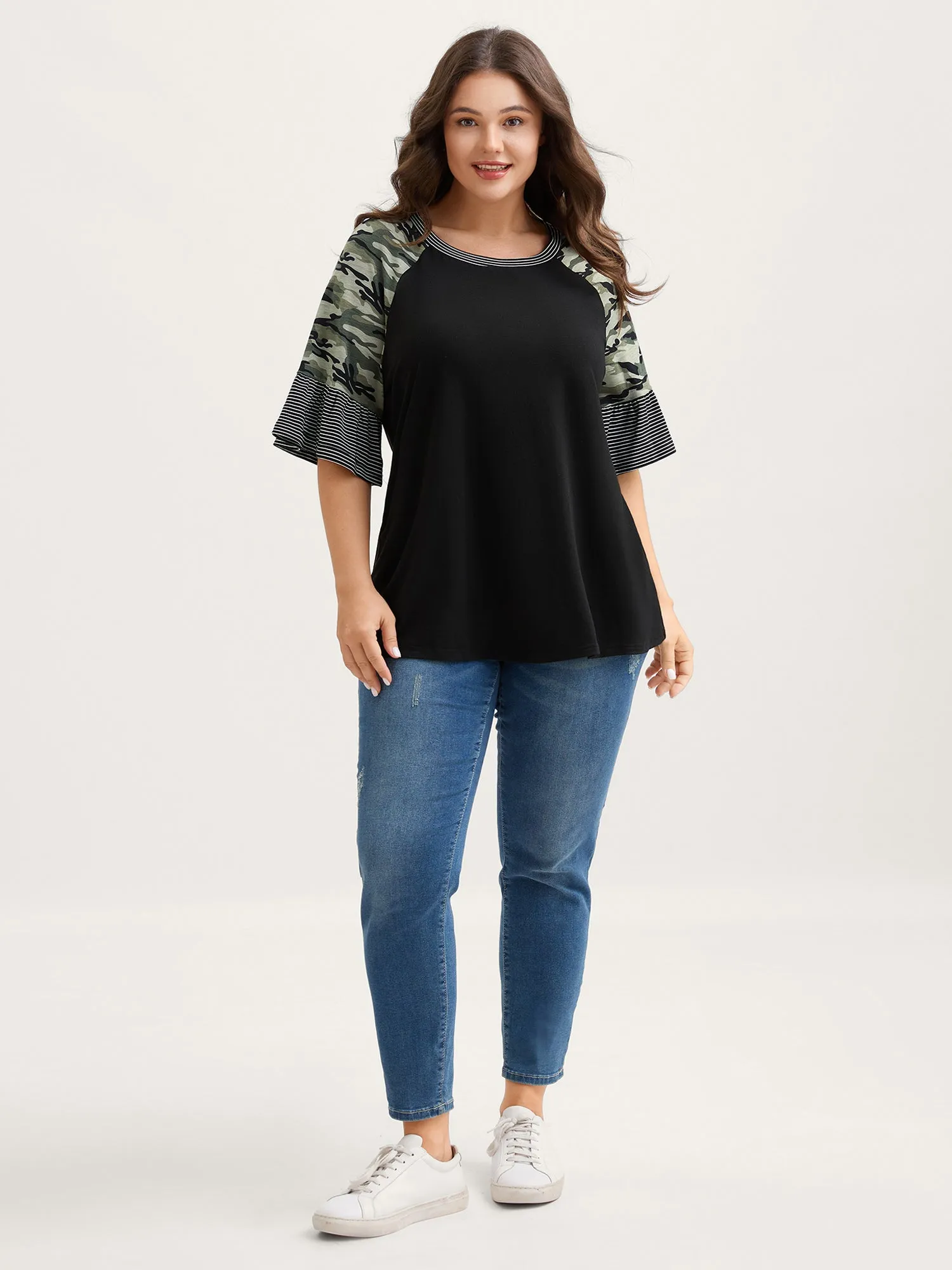 Supersof Camouflage Sleeve Contrast T-Shirt sold by Bloomchic product image thumbnail 3