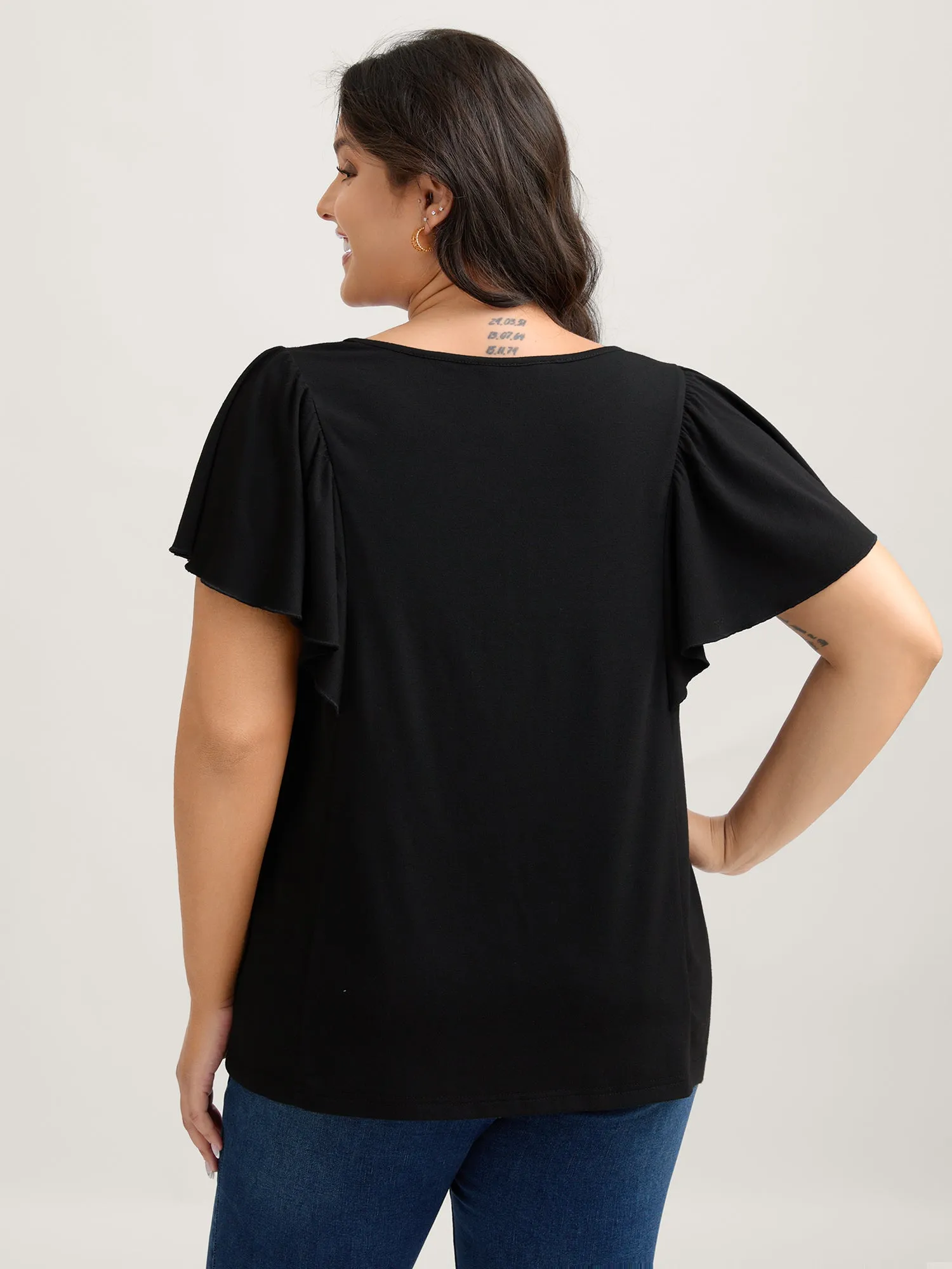 Floral Neck Embroidery Flowy T-Shirt sold by Bloomchic product image thumbnail 4