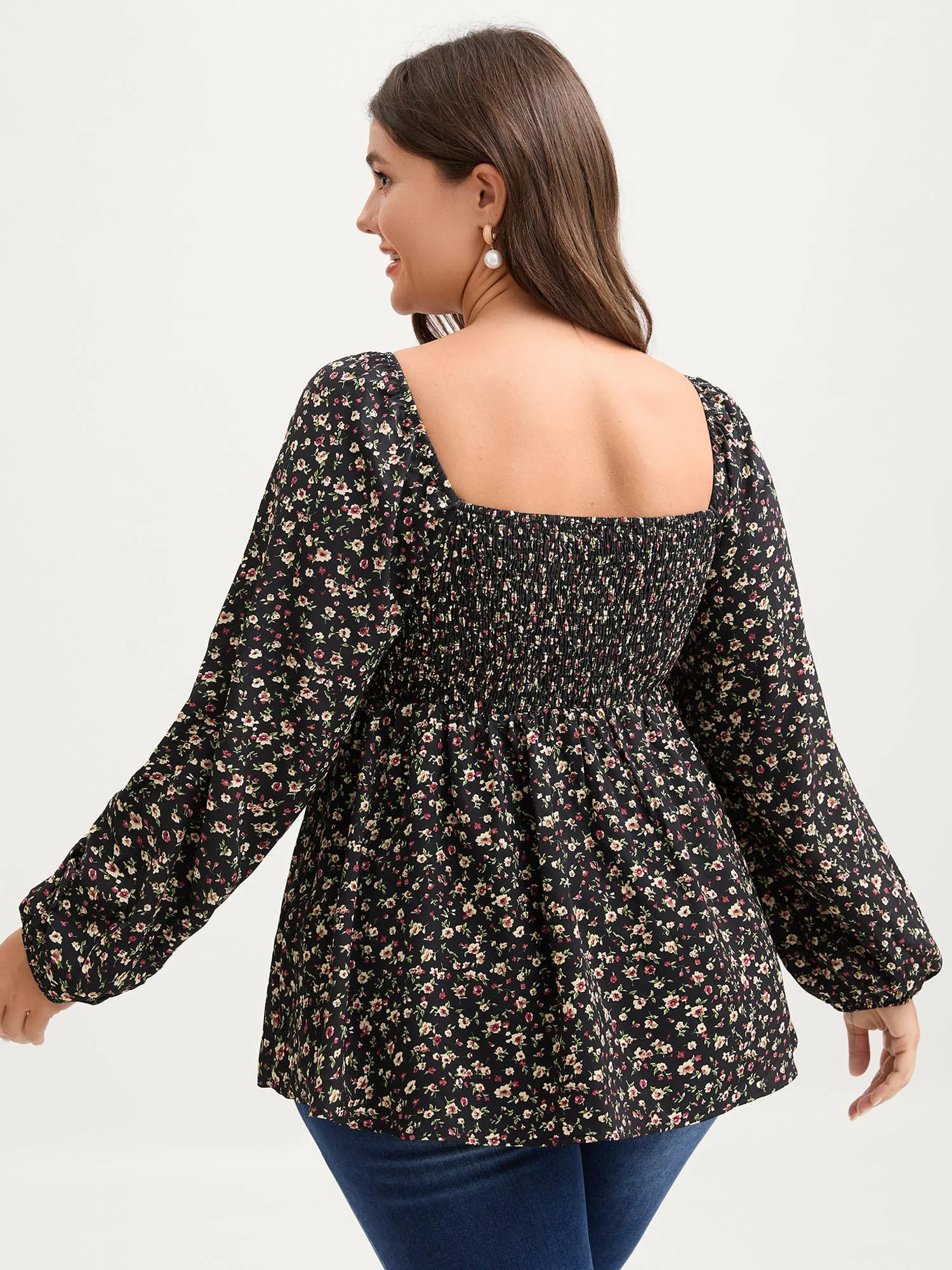 Floral Print Shirred Bodice Puff Sleeve Blouse sold by Bloomchic product image thumbnail 4