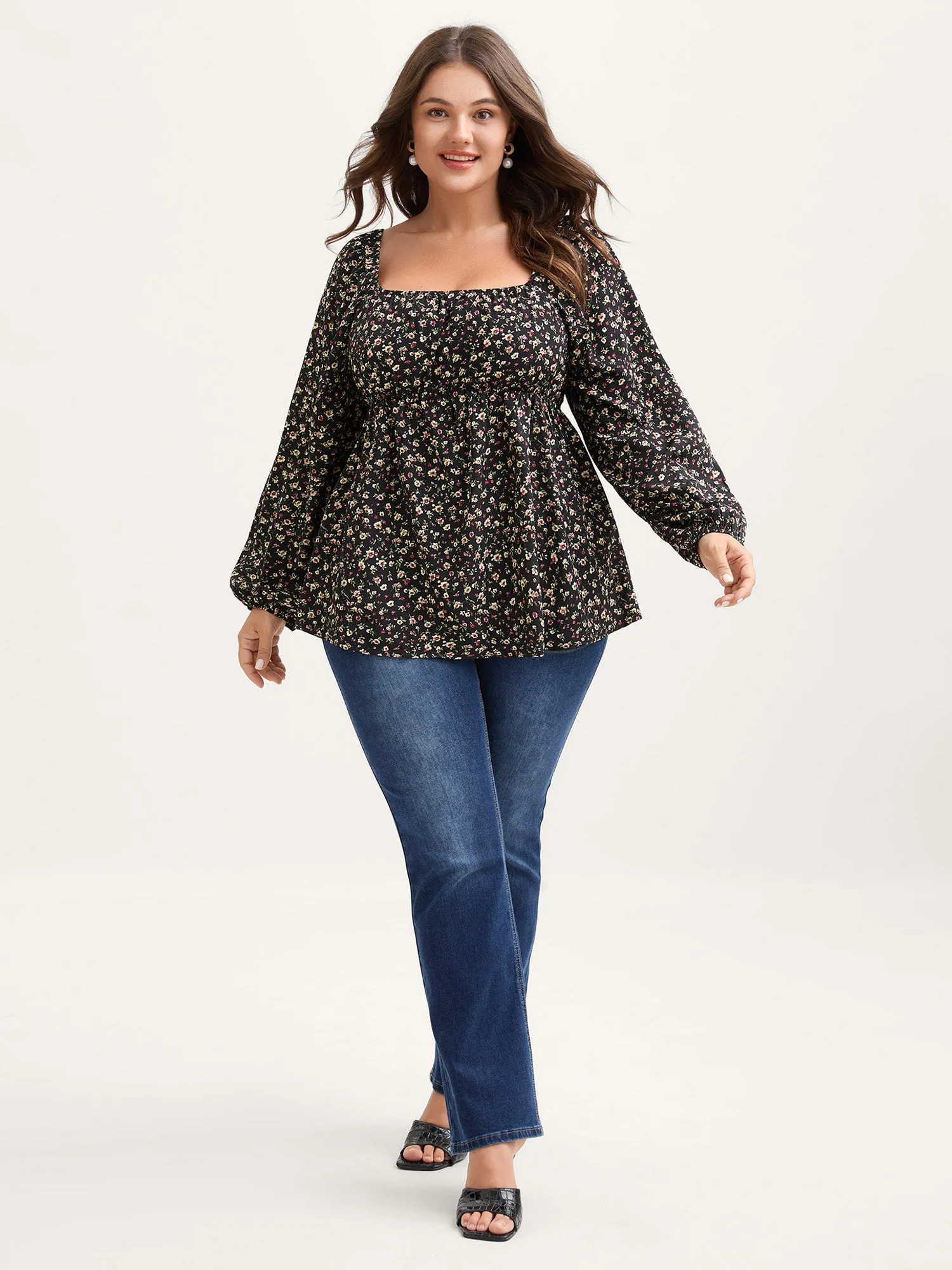 Floral Print Shirred Bodice Puff Sleeve Blouse sold by Bloomchic product image thumbnail 3
