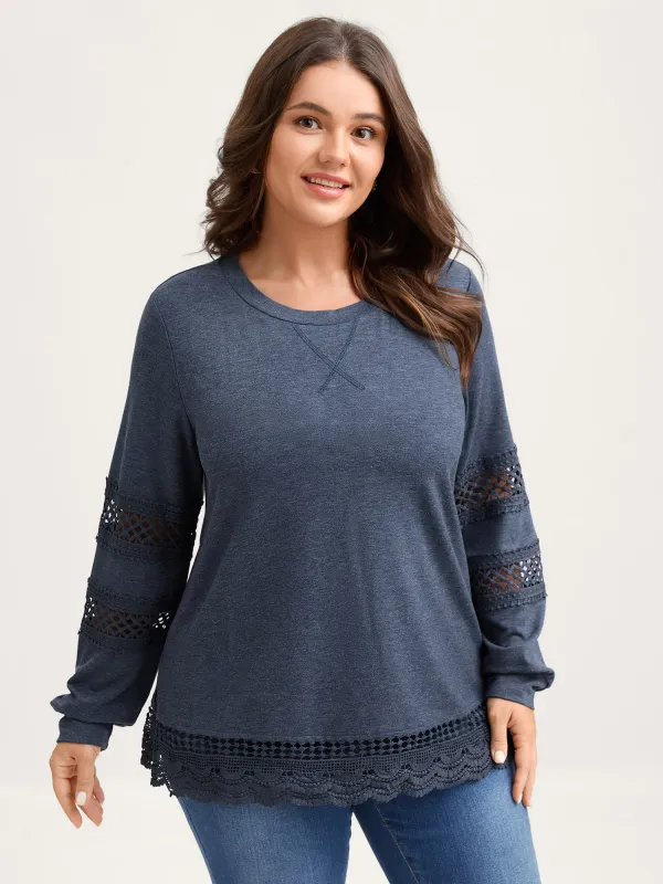 Lace Trim Cut-Out Patchwork Sweatshirt sold by Bloomchic