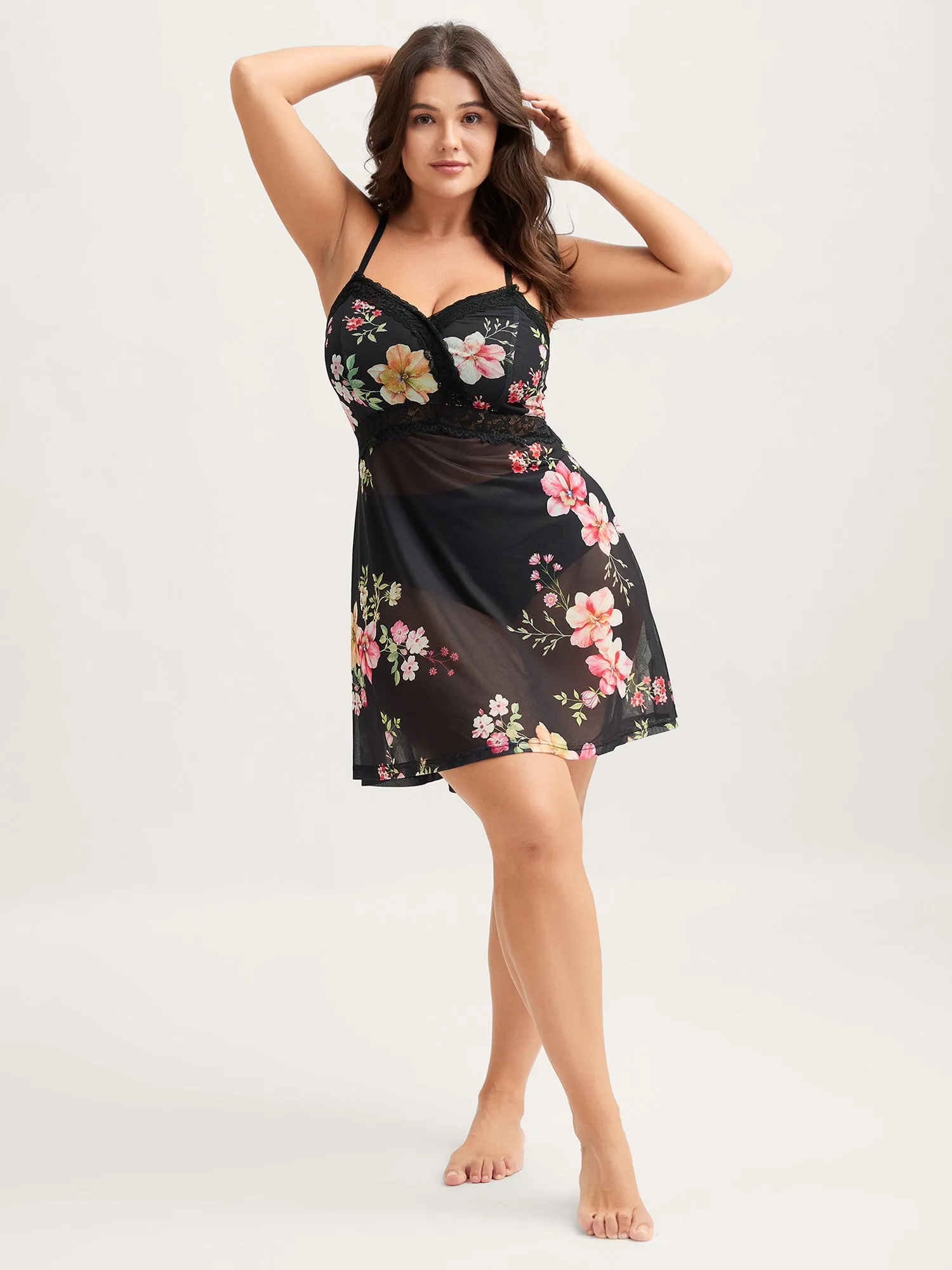 Sheer Floral Lace Trim Nightgown sold by Bloomchic product image thumbnail 3