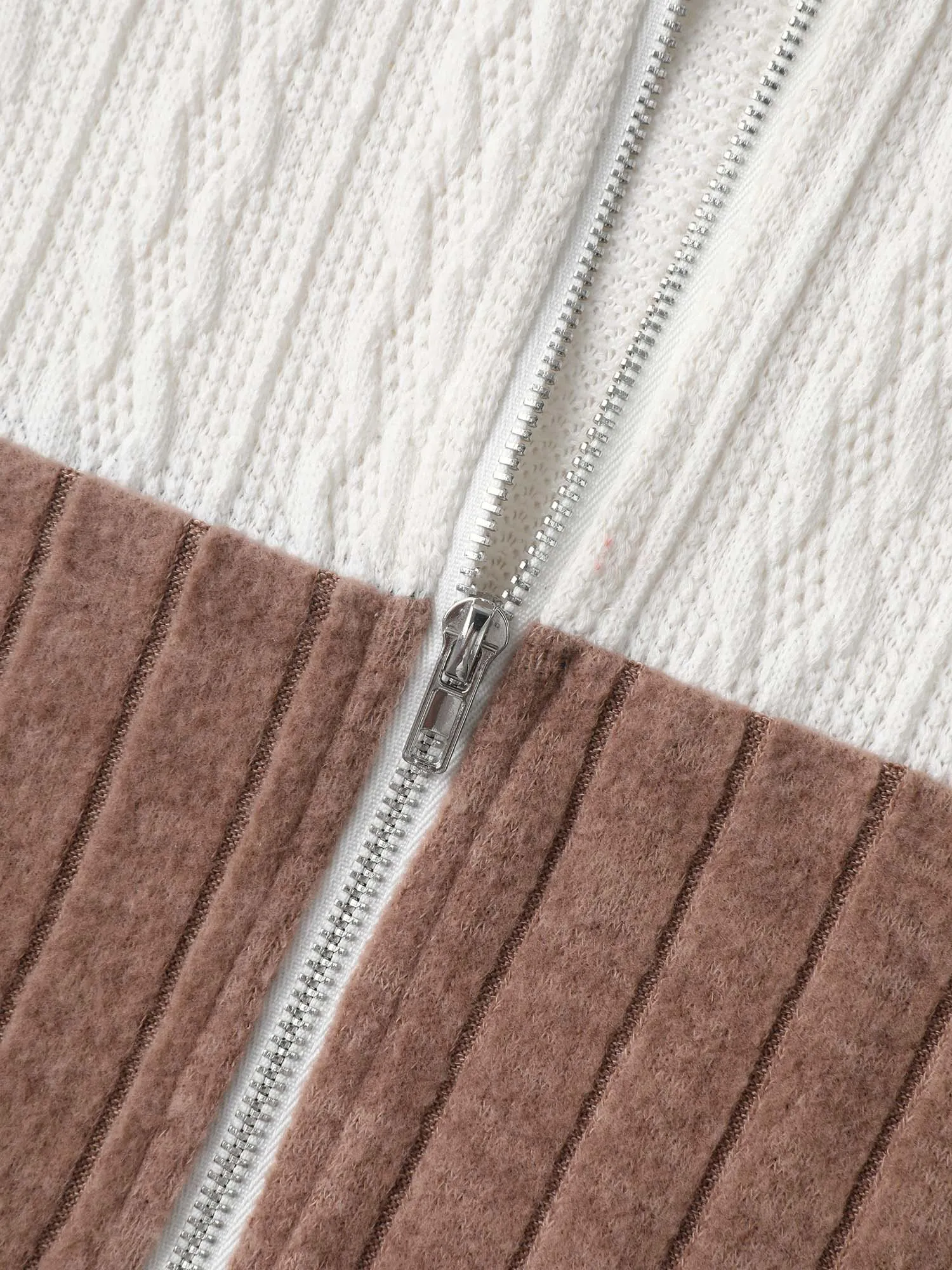 Textured Color Contrast Zipper Hoodie sold by Bloomchic product image thumbnail 5