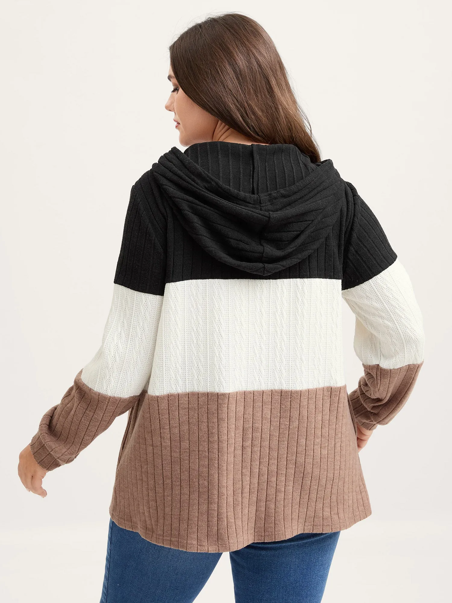 Textured Color Contrast Zipper Hoodie sold by Bloomchic product image thumbnail 4