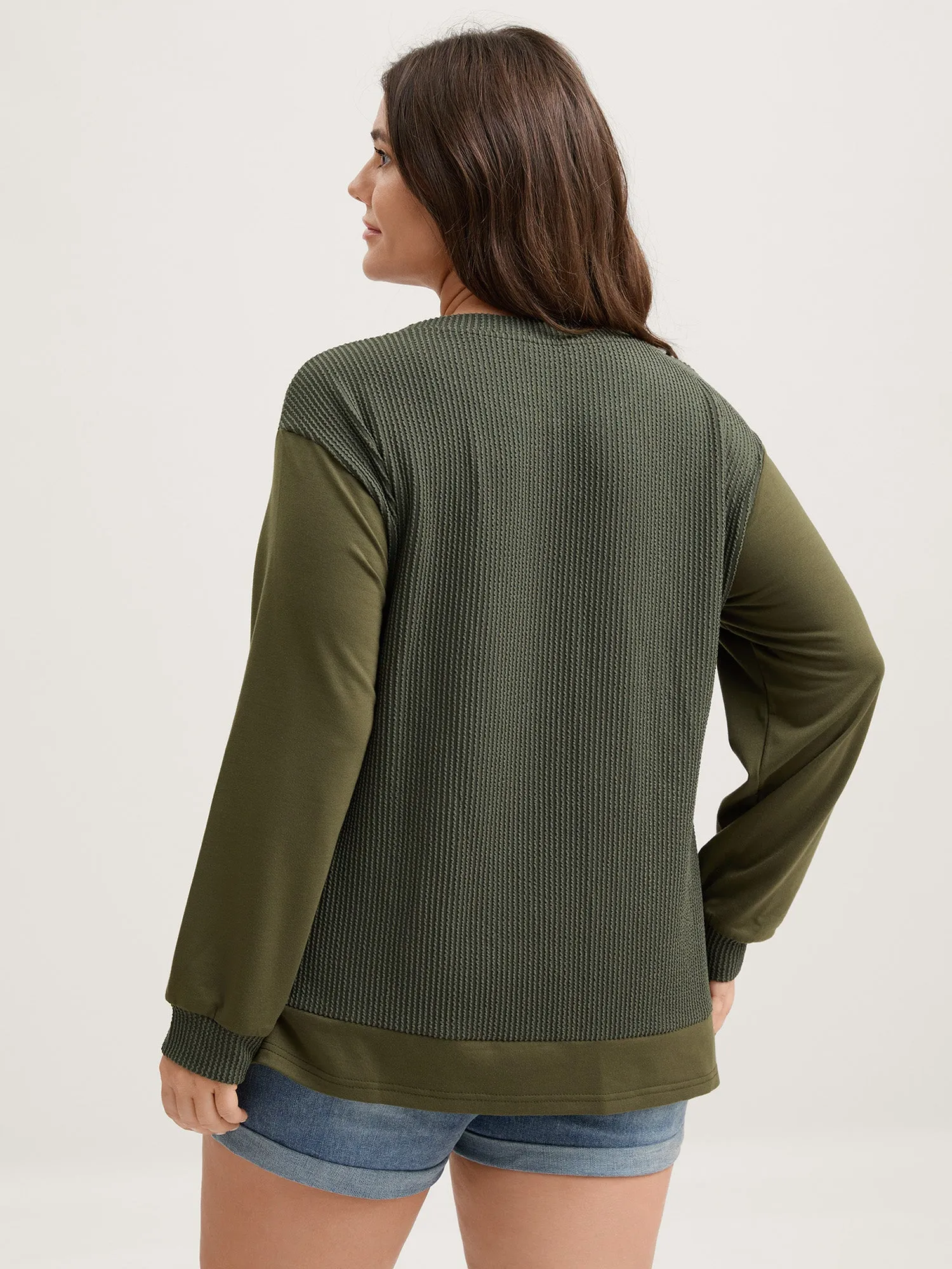 Textured Pit Strip Round Neck Sweatshirt sold by Bloomchic product image thumbnail 5